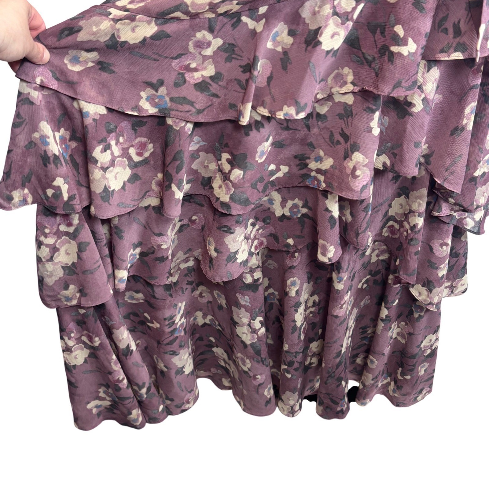 Ralph Lauren Maxi Dress Georgette Chiffon Floral Layered Ruffles Cottagecore 8