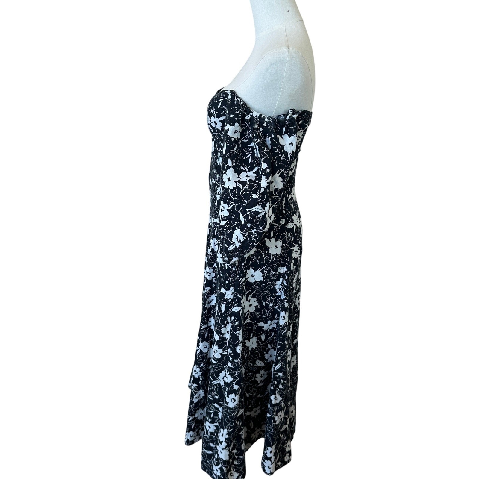 Ralph Lauren Black Floral Corset Midi Dress SIZE 8 Vacation Linen Designer $600