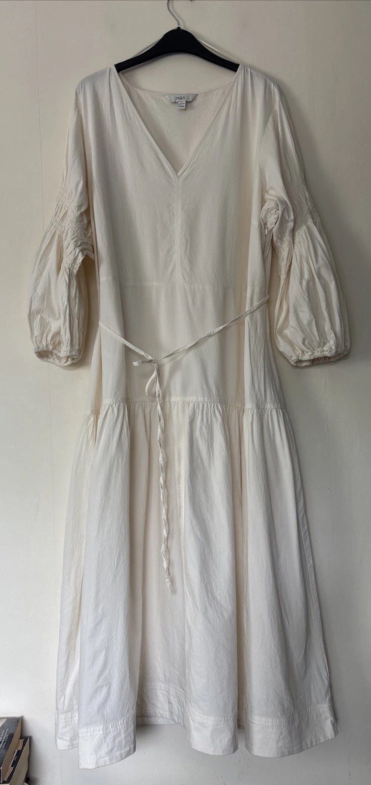 Marks & Spencer Cream Puff Sleeve V Neck Midi Dress Size UK 20