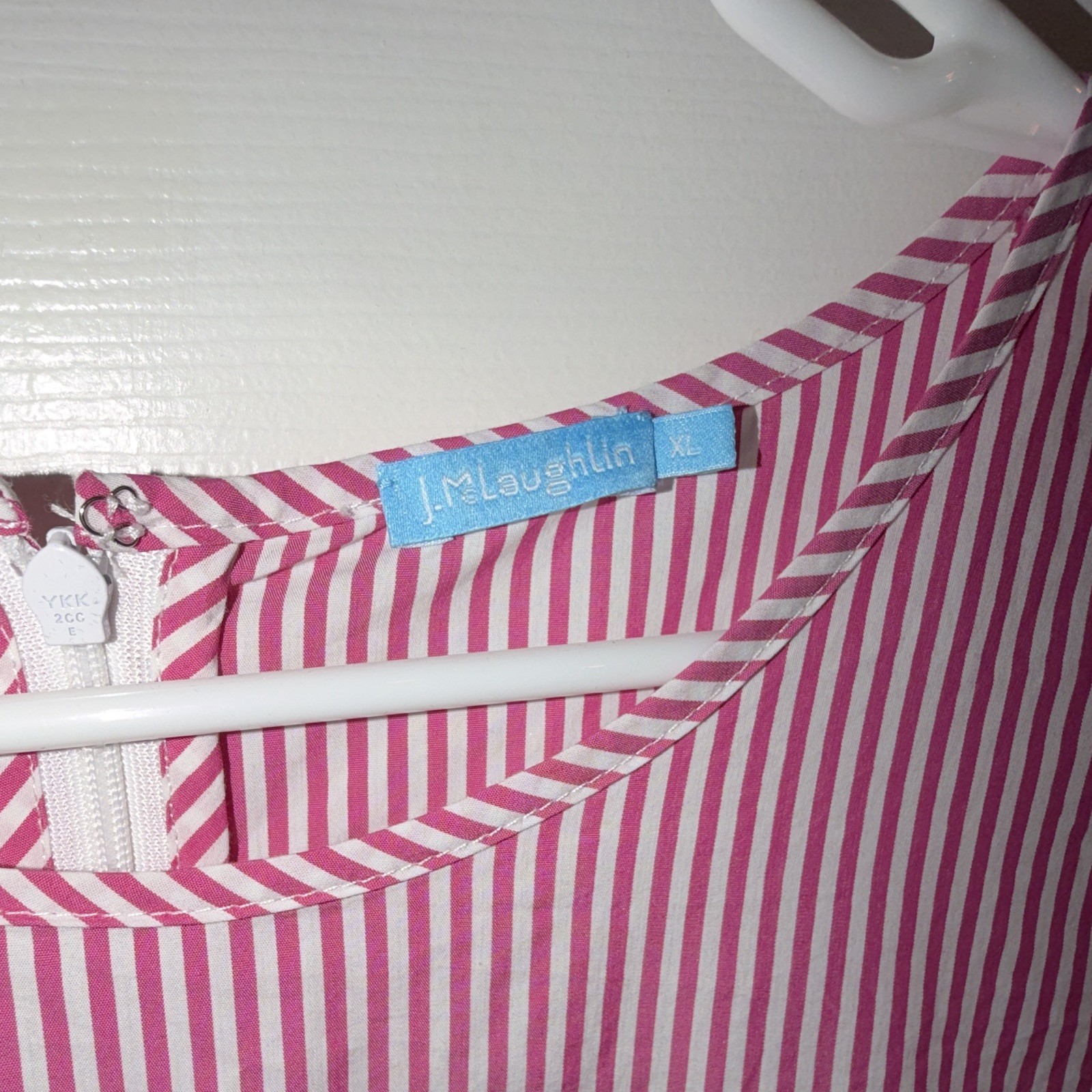 J. McLaughlin Striped Cold Shoulder Ruffle Shift Dress Pink/White XL Knee