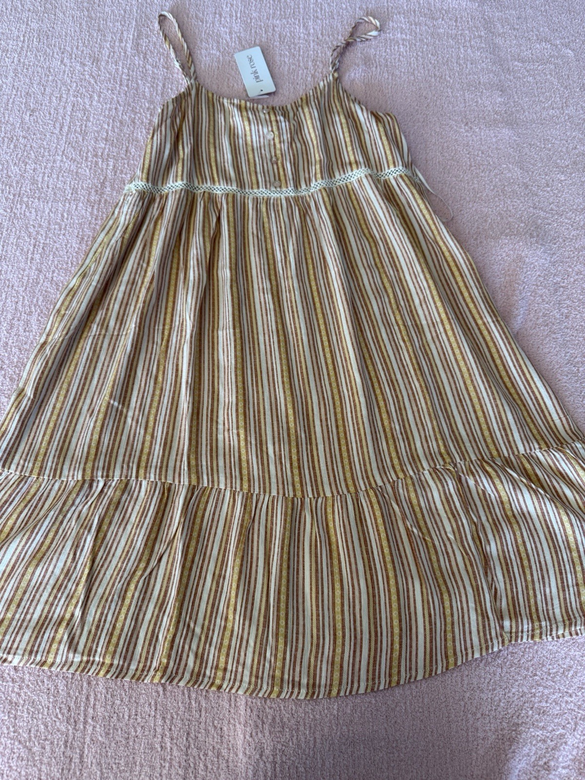 Pink rose cream stripe lightweight slinky sundress NWT S Boho