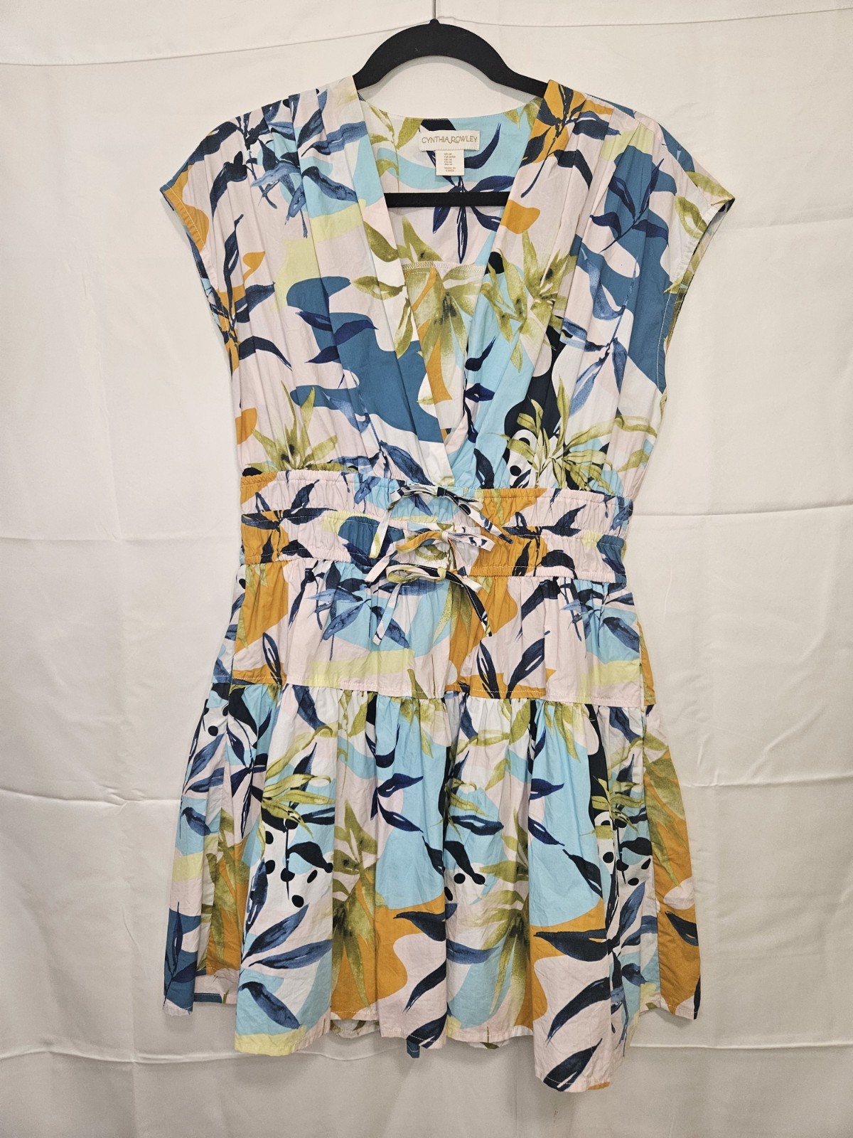 Cynthia Rowley Blue, Teal, Yellow & White Tropical Mini Dress