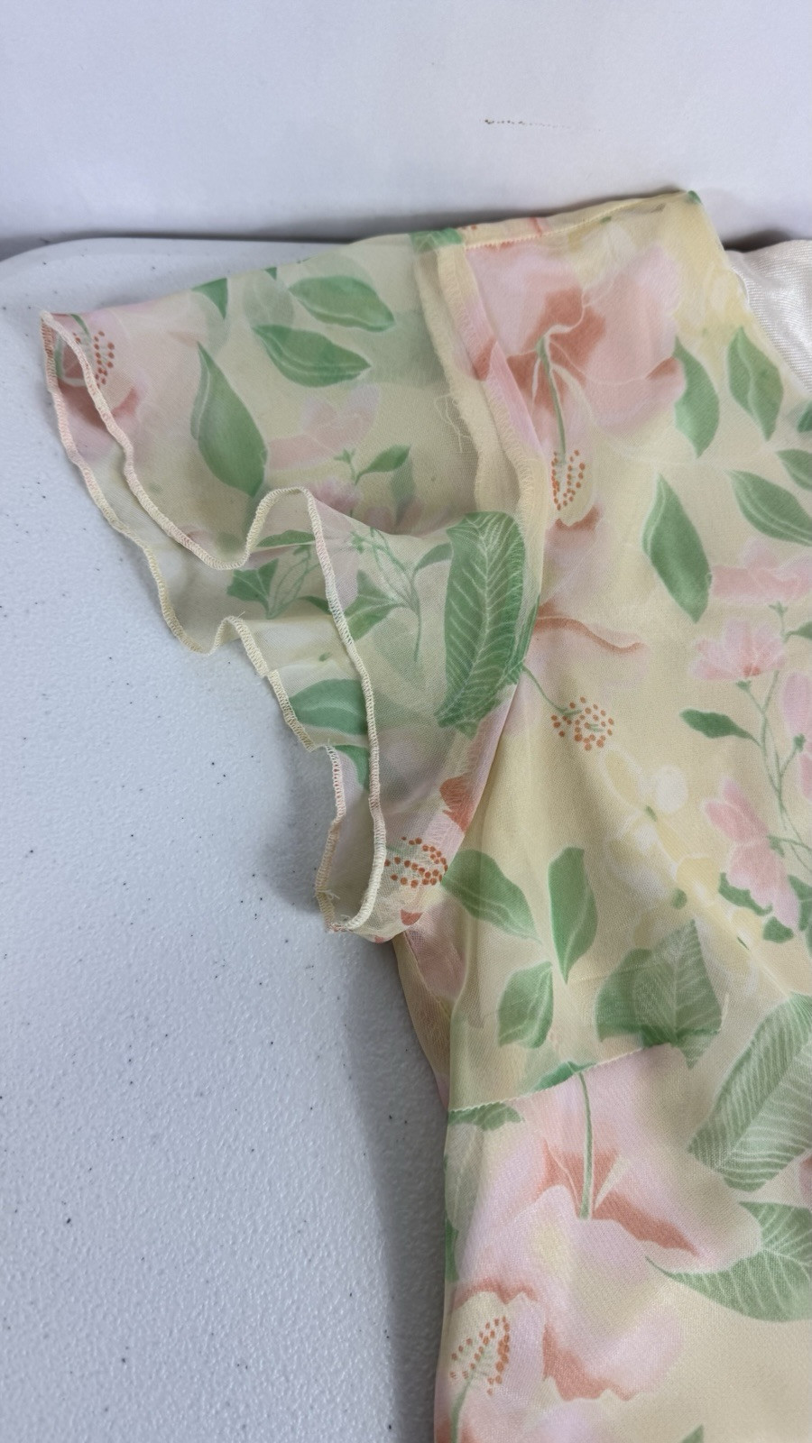 Vtg Floral Dress Sz 8-10 (M) Yellow Rococo Flowy Lined Pastel Fairy 90s Y2K