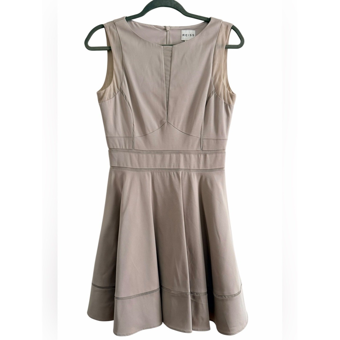 Reiss Mia Sleeveless Beige Midi Fit-and-Flare Dress Size 6 Classic Minimalist