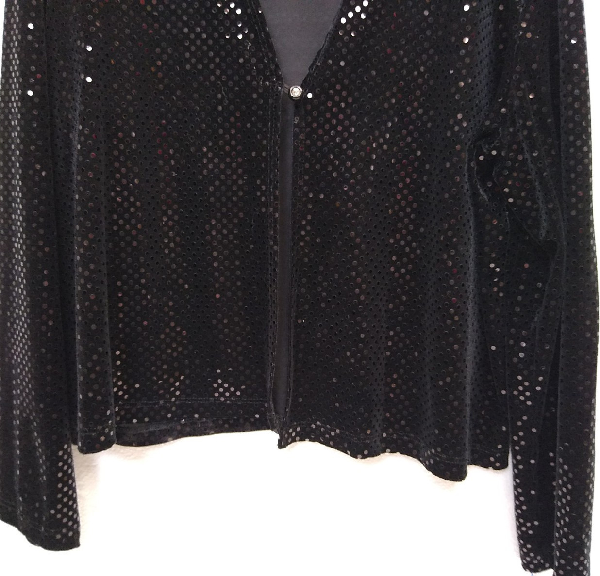 AGB Black Sequin Dress Jacket 1 Rhinestone Button lg Sleeve Polyester/Spandex