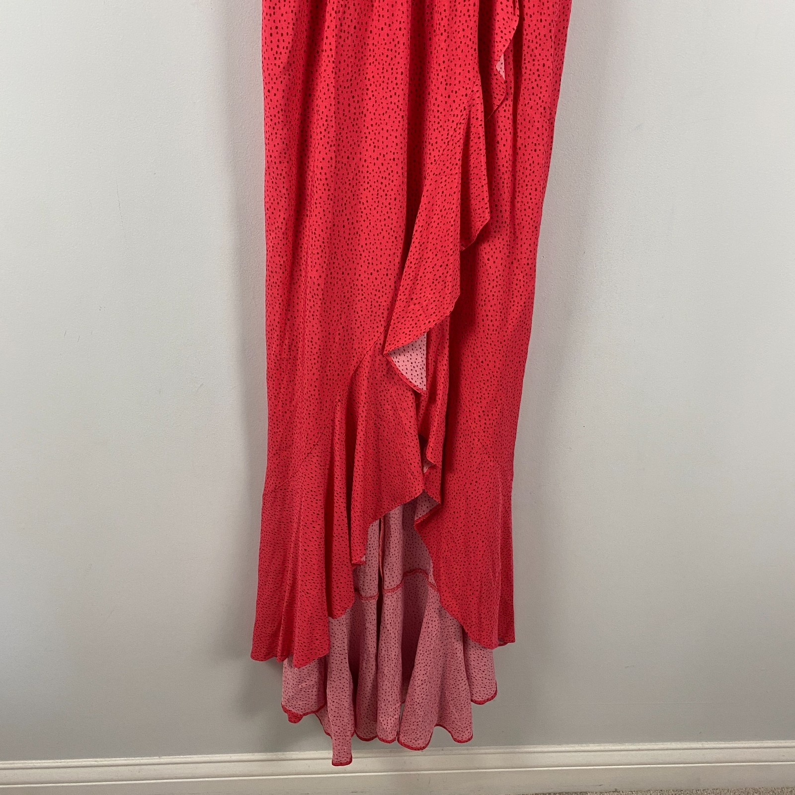 Express Ruffle Maxi Dress Size Medium Hi Low Hem Red Black Polka Dot