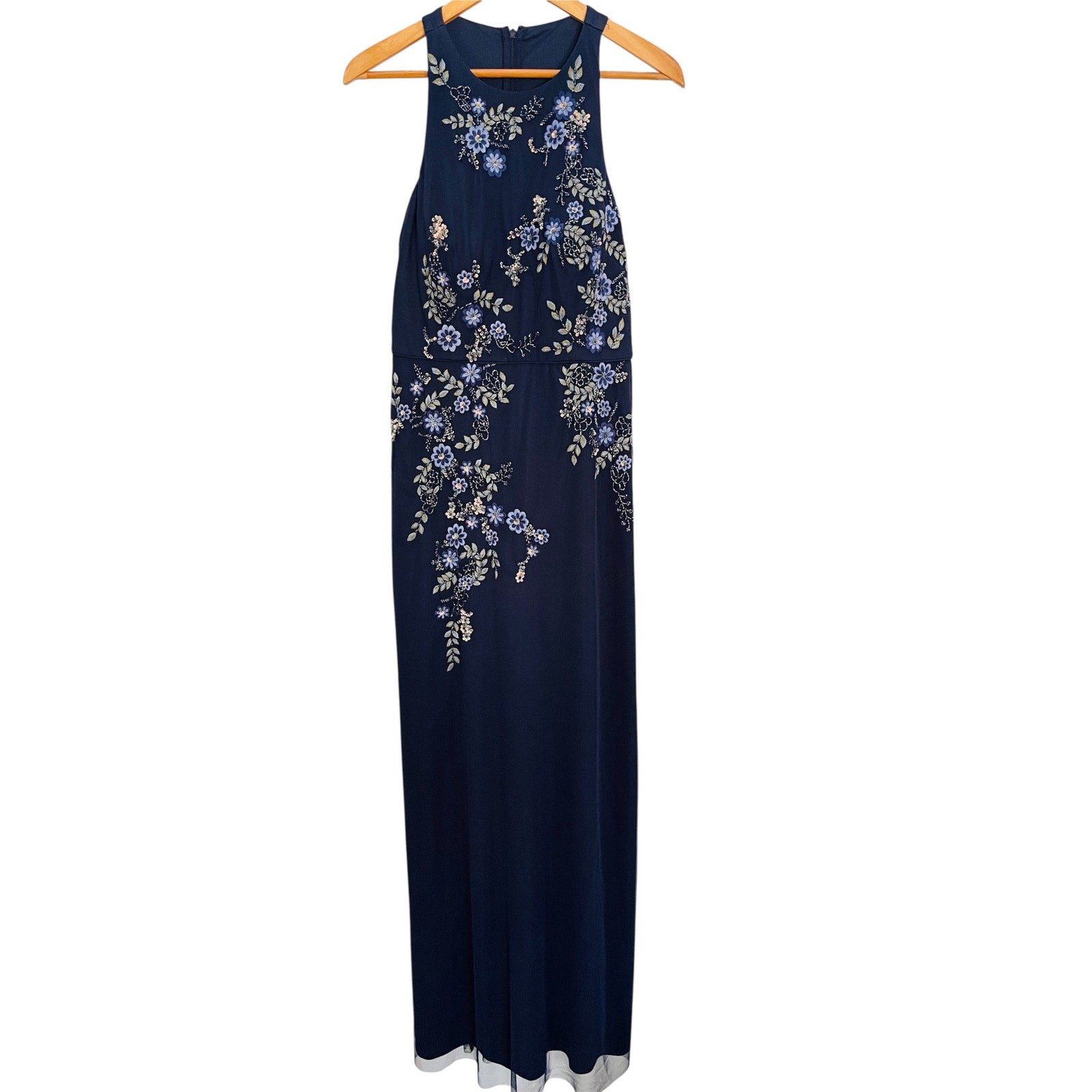 Aidan Mattox Embellished Floral-Embroidered Column Long Gown size 8 NWT