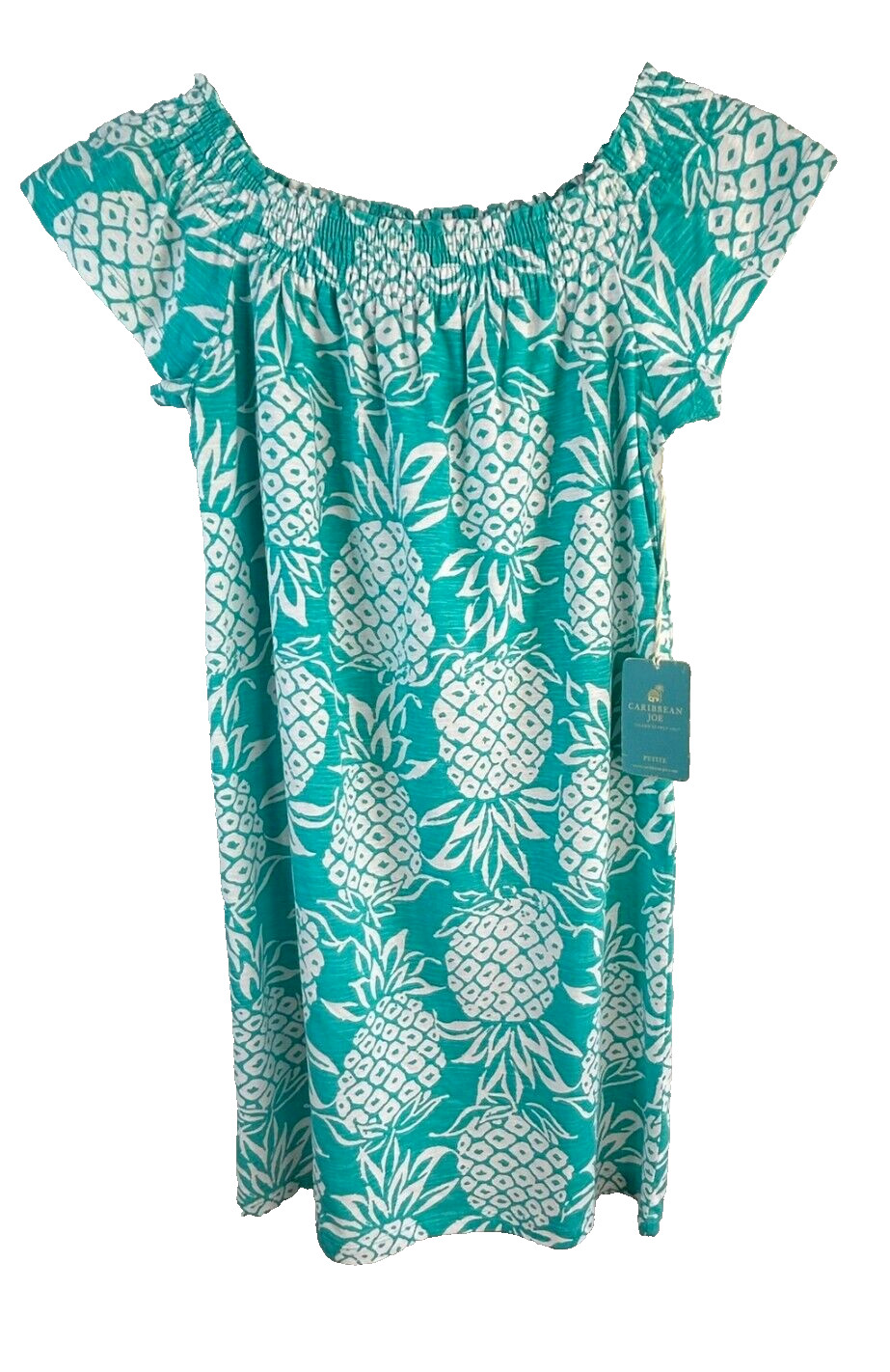 Caribbean Joe Women’s Turquoise Hawaiian Tropical Pineapple Print Dress Size PL
