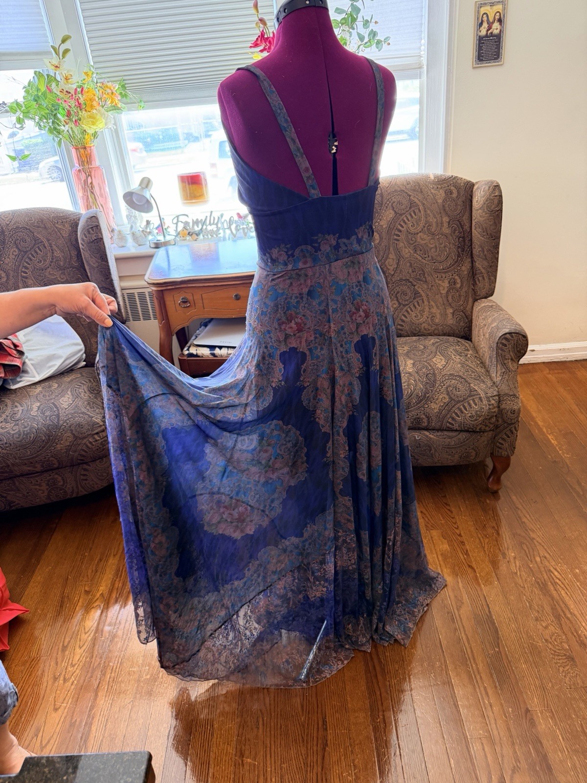 Michal Negrin Elegant Full length Floral dress Size Medium + Bag