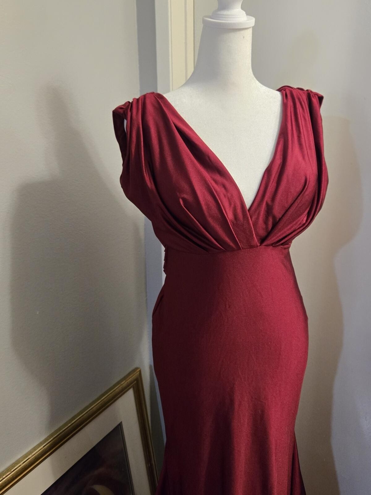 Amelia Couture Elegant Deep Red Mermaid Satin Prom Wedding Evening Gown Size 8