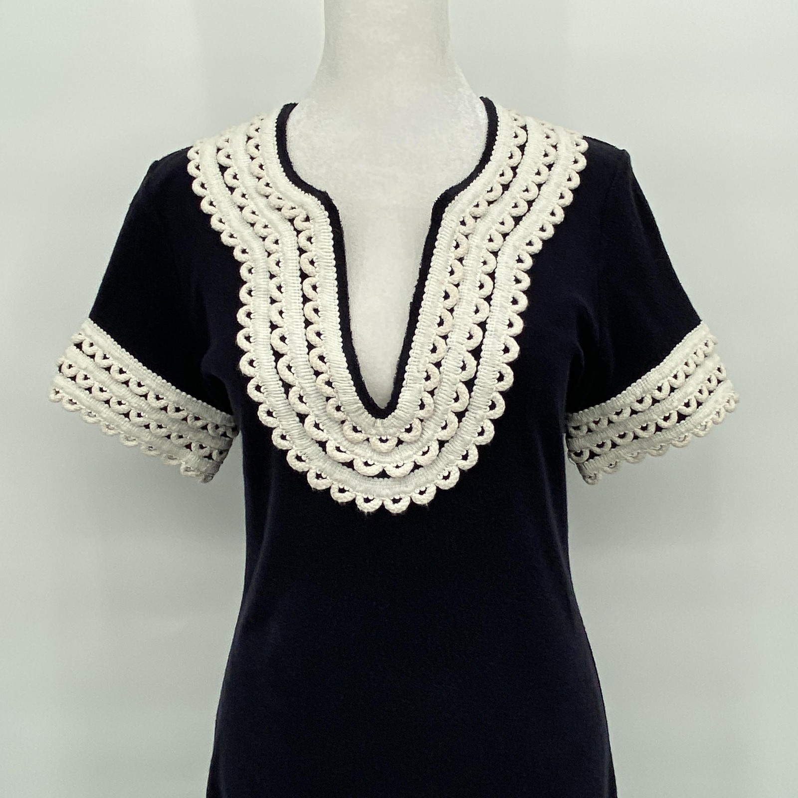 Tory Burch Dress Womens Small Navy Cream Crochet Trim Cover Up Cruise Resort