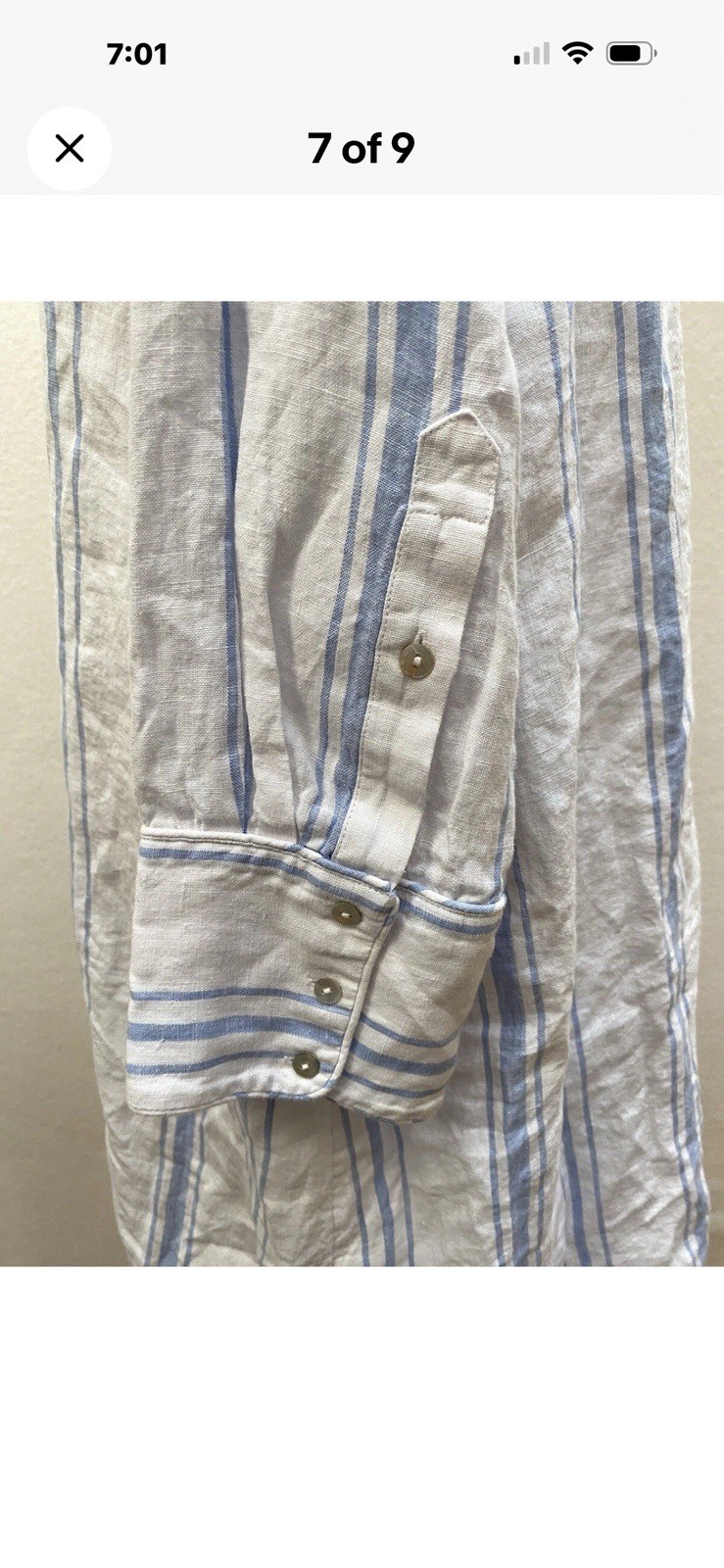 Soft Surroundings Blue White Striped Linen Shirt Dress V-Neck Pockets 1X