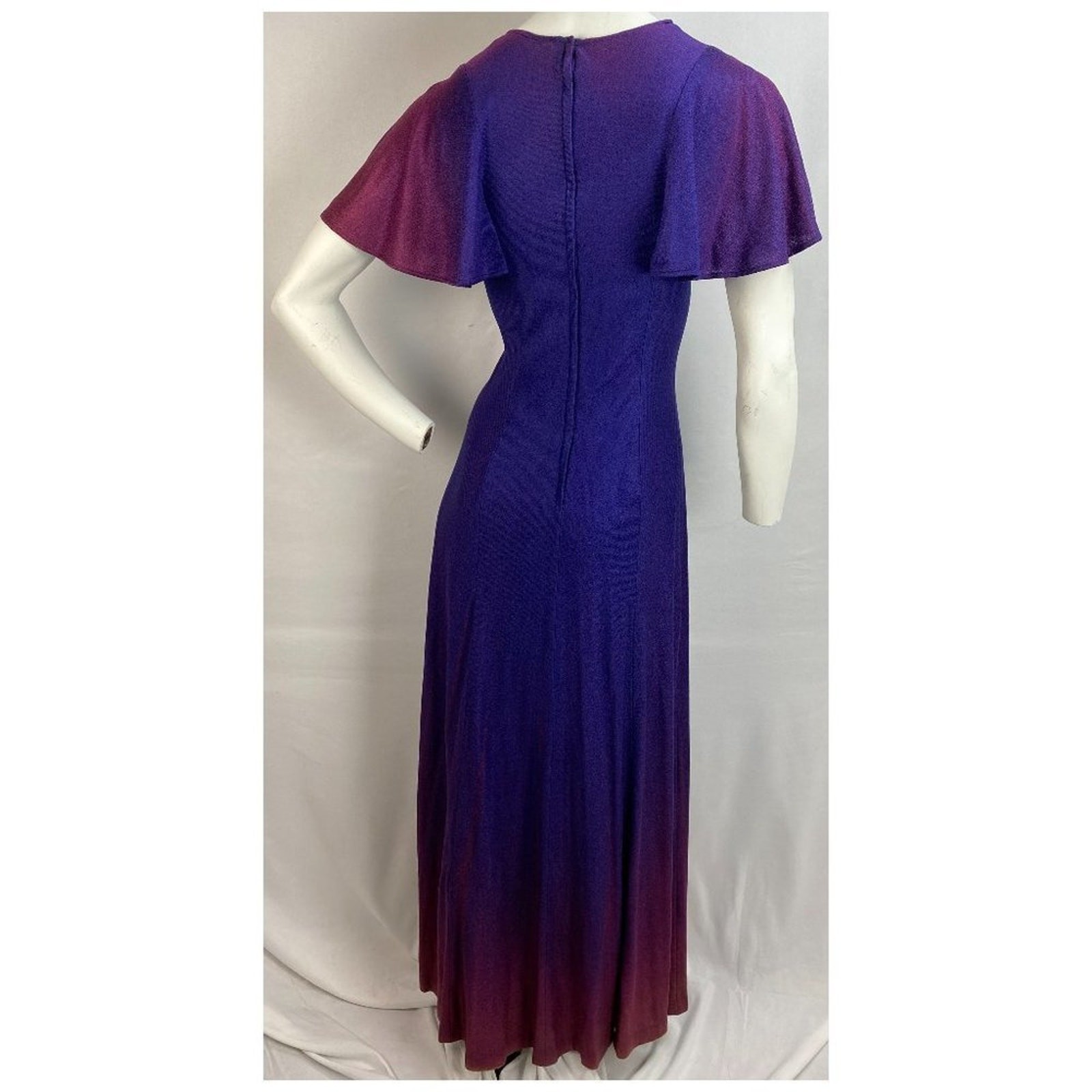 Vintage Terry Cloth Cap Sleeve Tie Maxi Dress Gradient Purple Pink sz 4