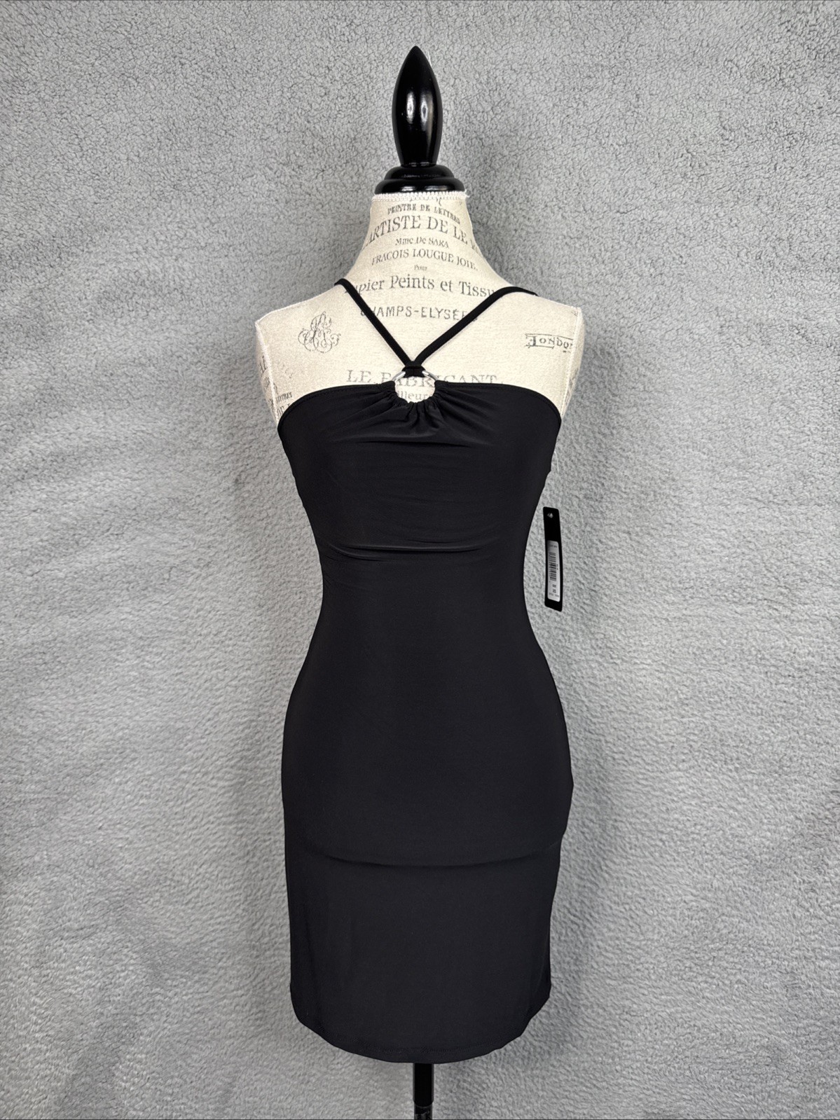 Bebe Halter Neck O-Ring Black Minidress Style# 703163 Women’s XSmall NWT