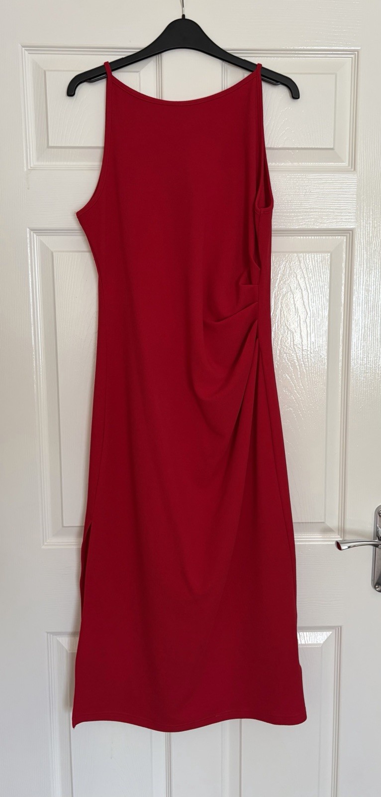 Shein Red Ruched Midi Dress Size Large Leg Split Sleeveless Summer Holiday VGC