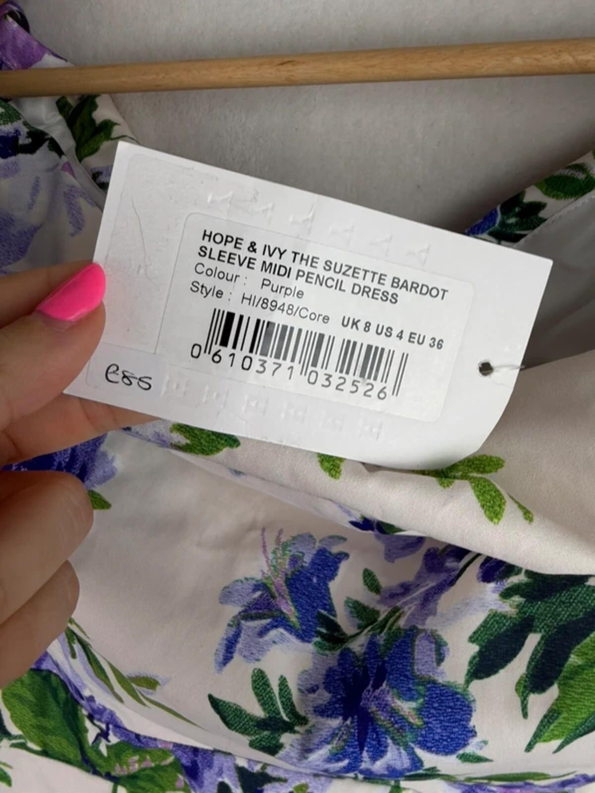 Hope & Ivy Suzette Bardot Sleeve Purple Floral Midi Pencil Dress Size 8