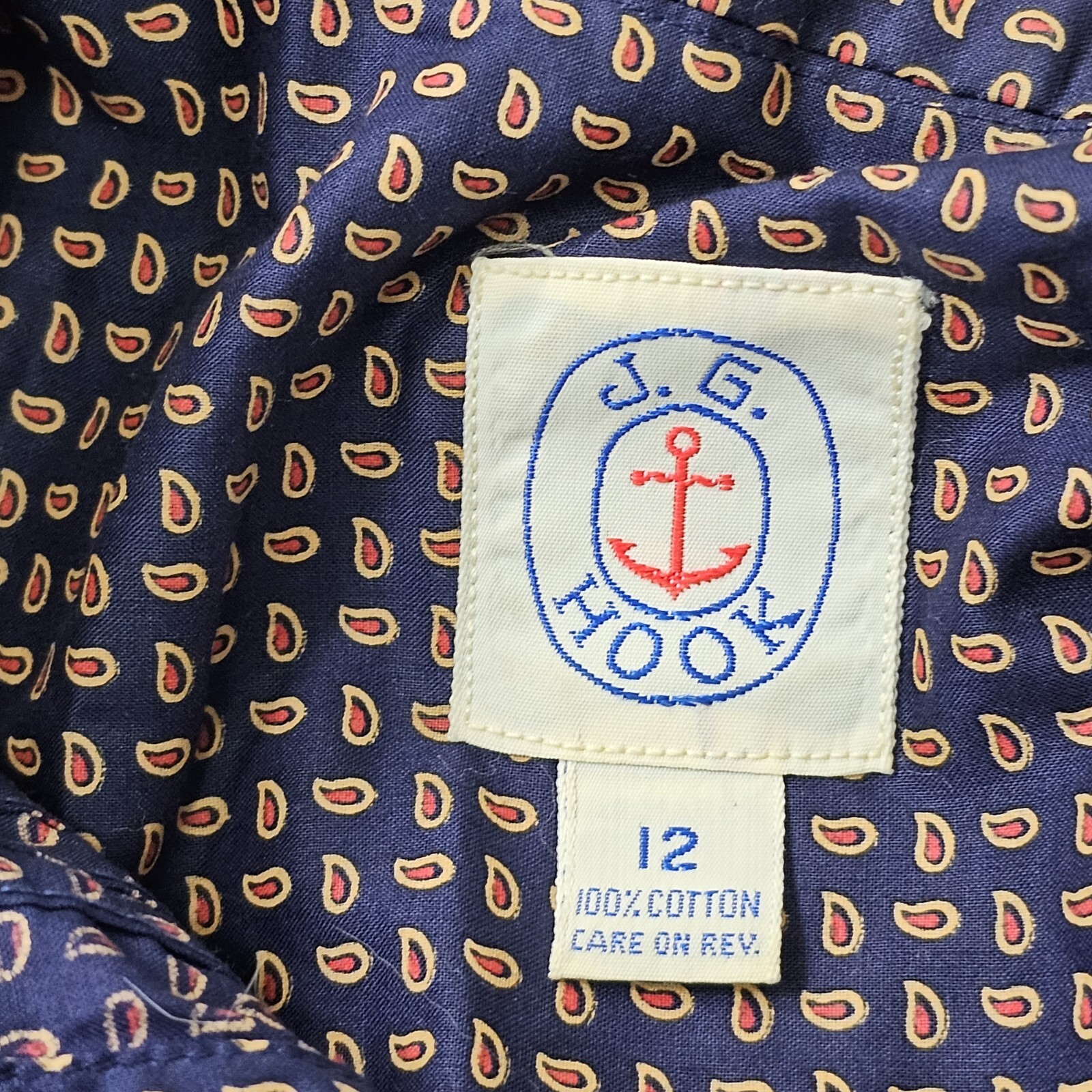 J.G. Hook Womens Button Print Dress 12 Blue No Belt Knee Length Short Sleeve e4b