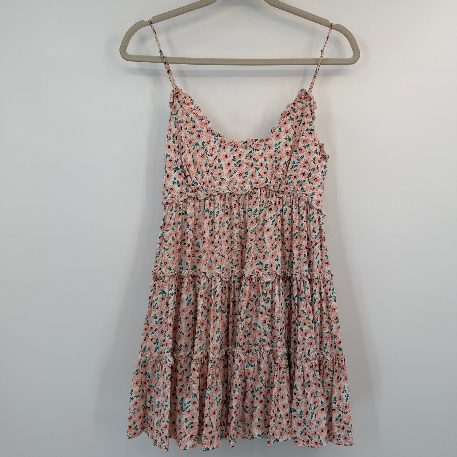 Saints + Secrets Floral Tiered Mini Dress FLAW Ruffle Babydoll Small Cottagecore