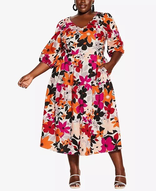 City Chic Trendy Plus Size Vintage Vibe Midi Dress Size 20