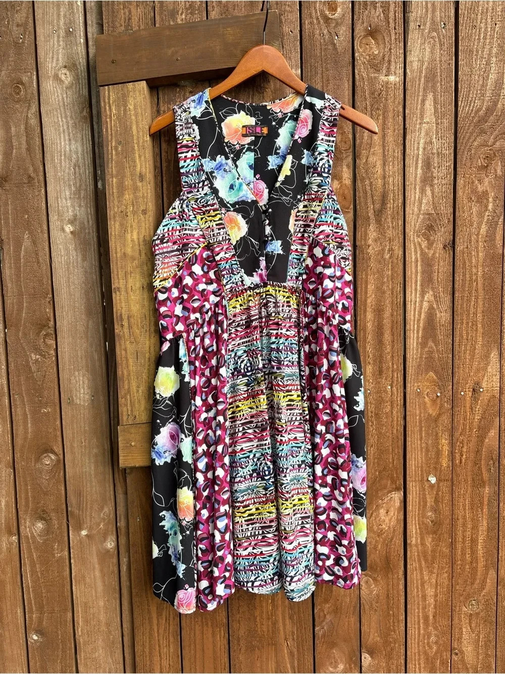 Isle by Melis Kogan Colorful Patchwork Sleeveless Dress sz med