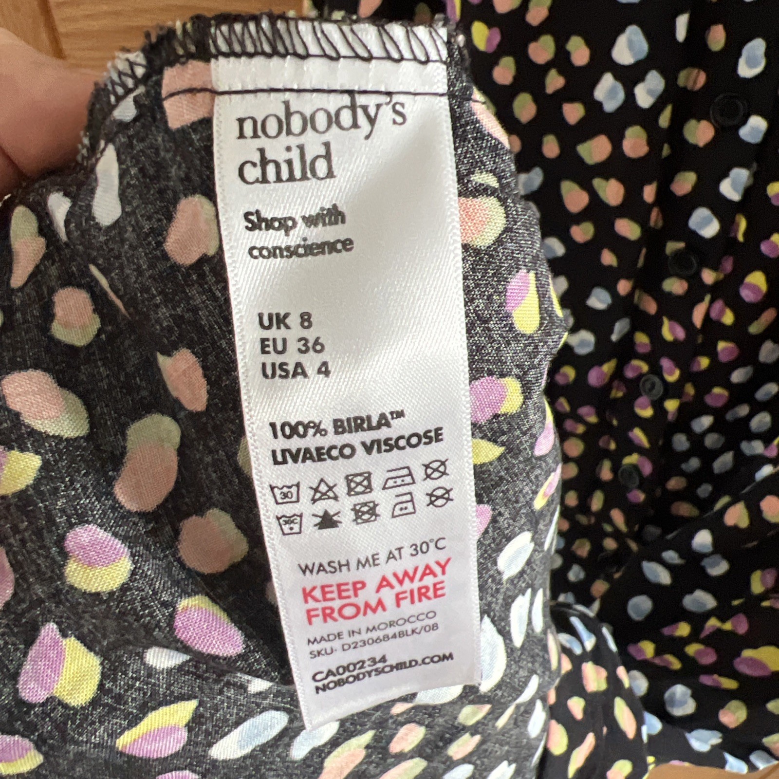Nobody’s Child Black Dot MultiColour Midi Dress Button Down Sleeveless 8 viscose