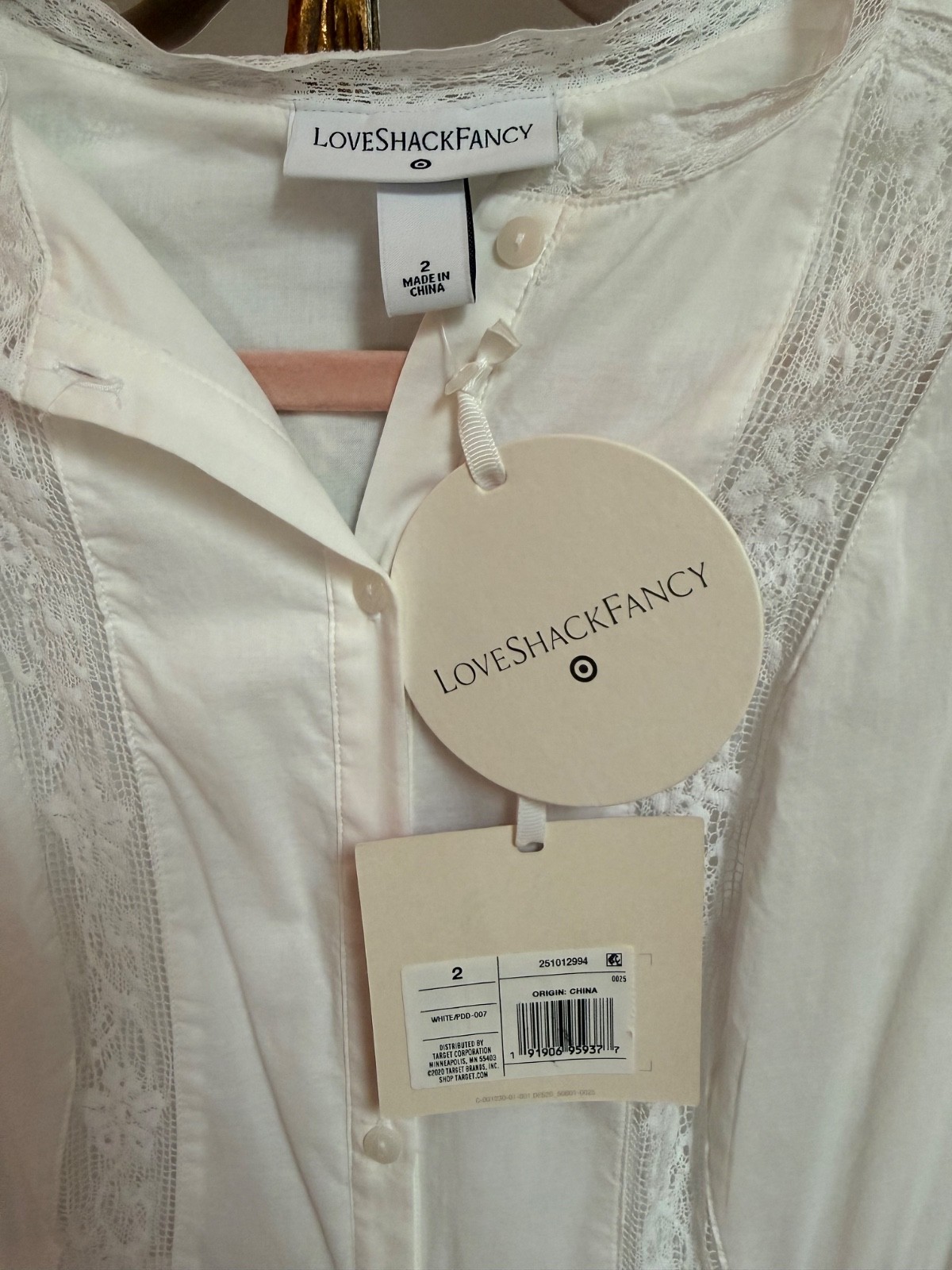 LoveShackFancy Target Phoebe Dress Cotton Lace Tiered Button Front Coquette NWT