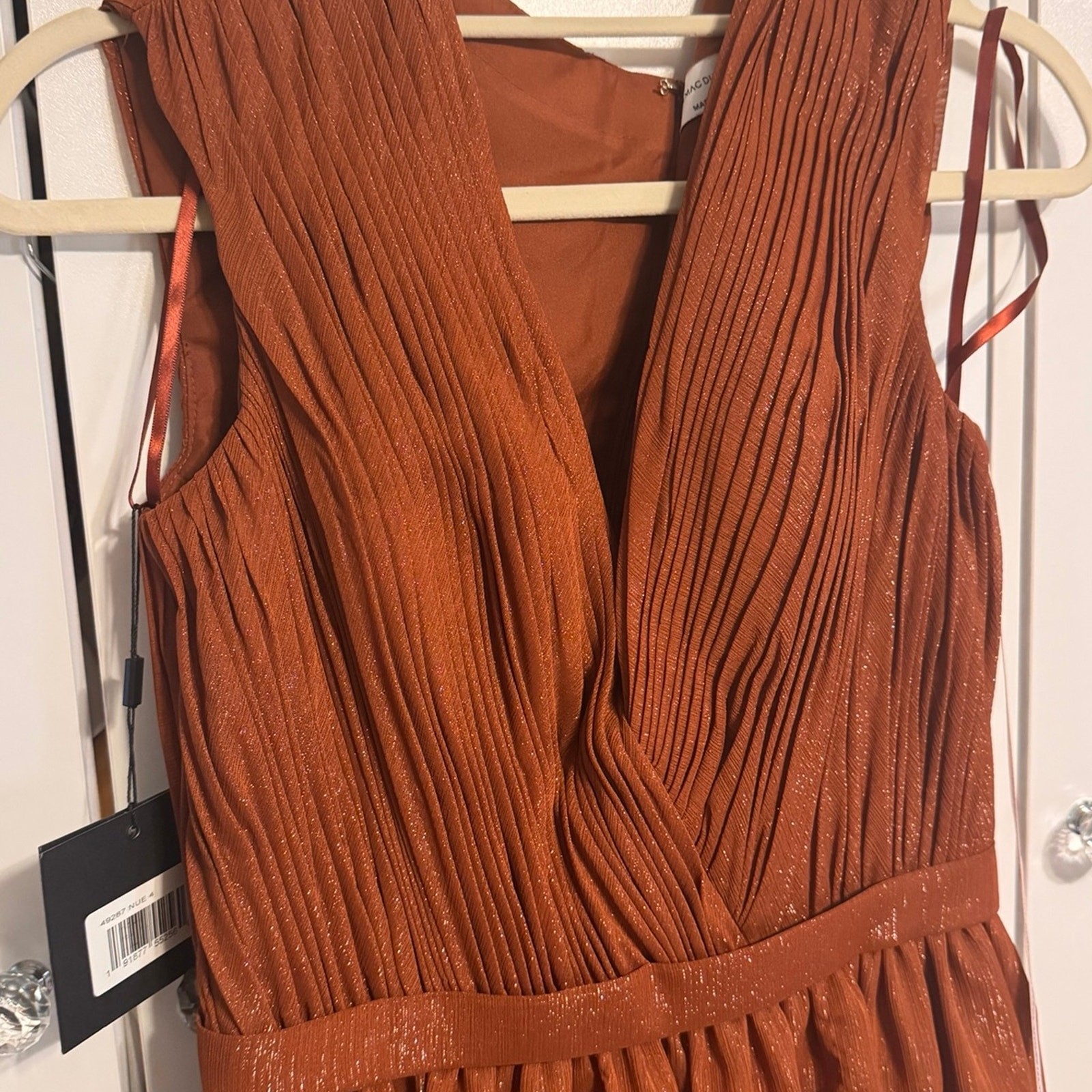 IEENA by Mac Duggal Rust Copper Metallic Tiered Ruffle Maxi Gown Size 4 NWT