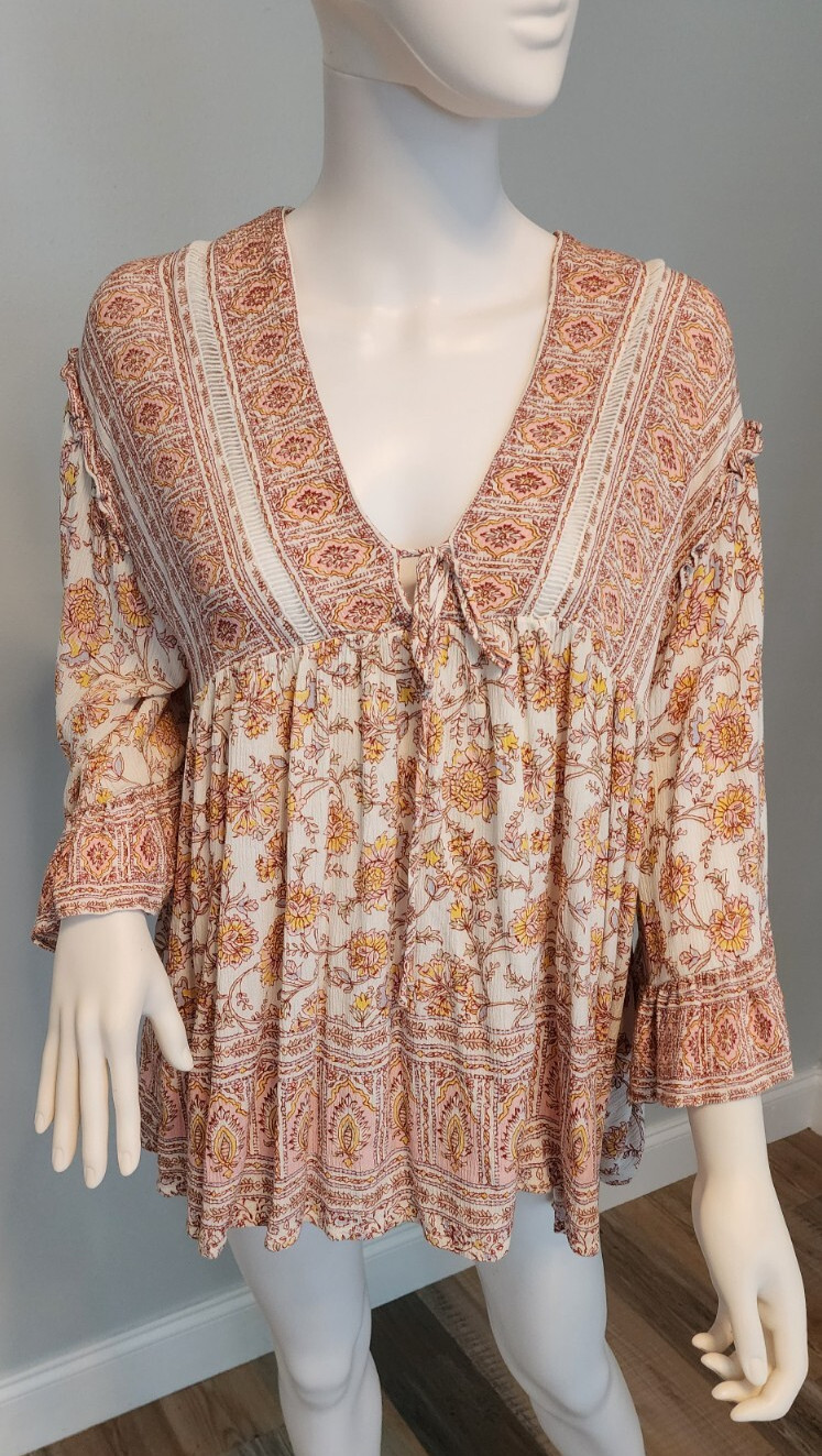 Free People Dress Size Small/P Beige Earth Tones Lace Boho Hippie Peasant