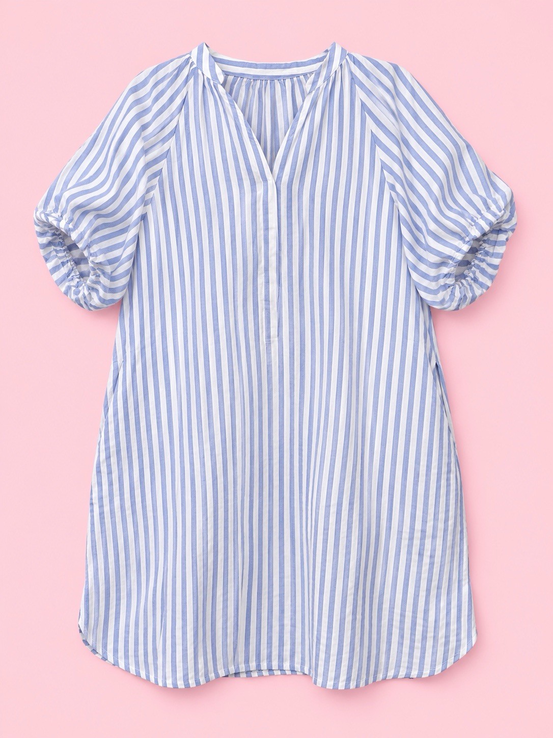 Chartou Blue White Puff Sleeve Stripe Dress Large NWT