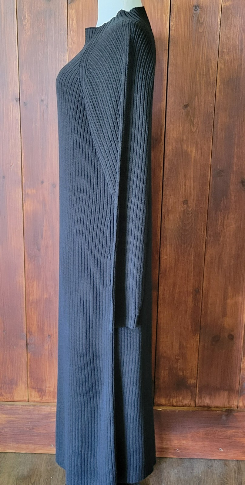 Vintage Coldwater Creek Direct Sweater Dress Women L Black Ribbed Maxi Sunburst