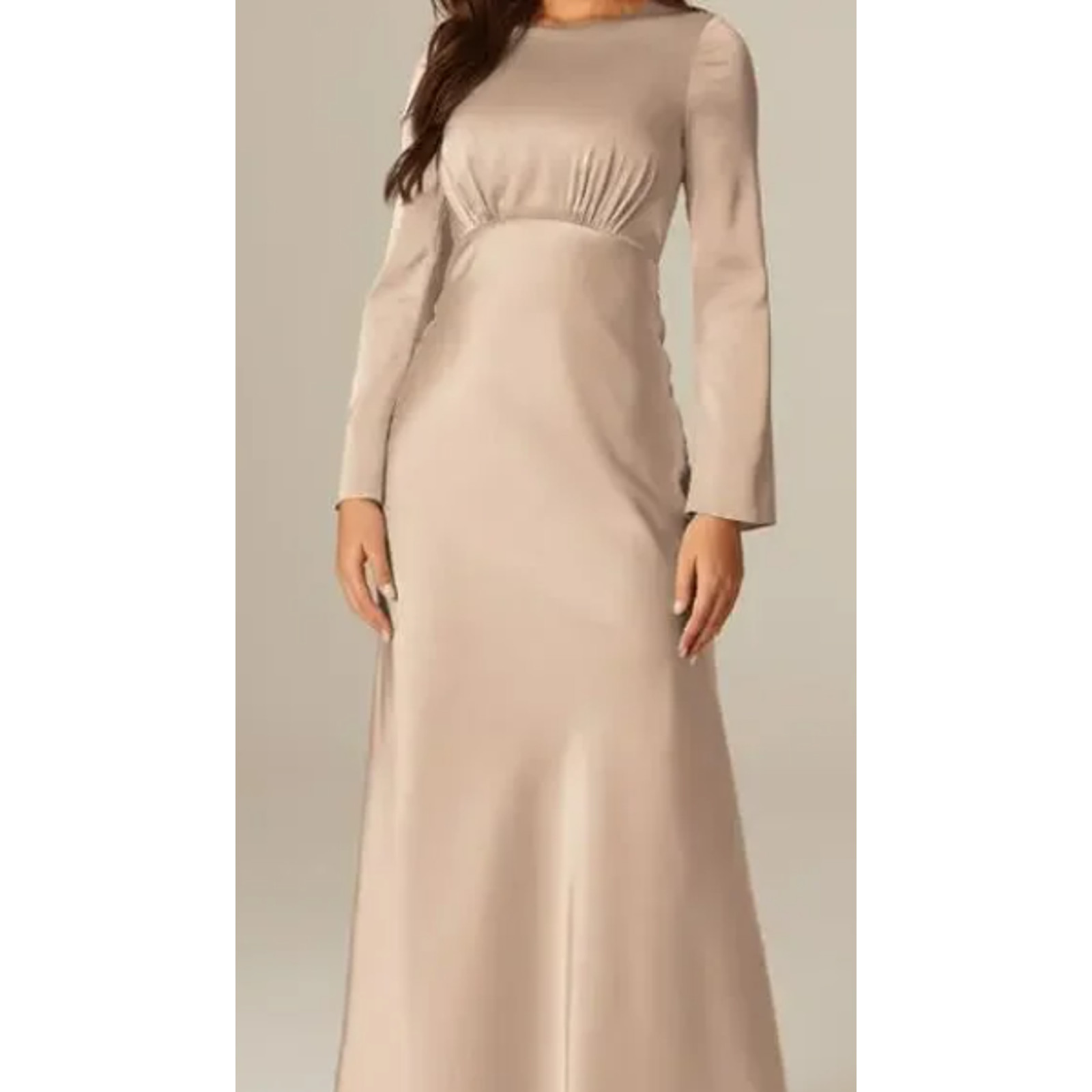 AW BRIDAL SZ 6 S taupe pink satin wedding guest bridesmaid dress maxi NEW b19