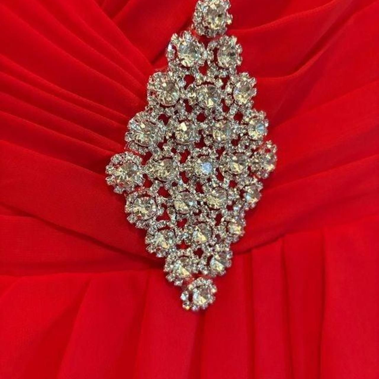 Dreamind Red V-Neck Evening Maxi Dress with Side Cascade