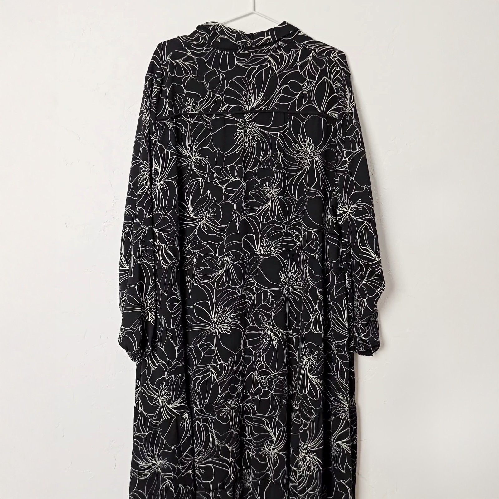 JD Williams Floral Shirt Dress Plus Size 26 Black White Asymmetric High Low