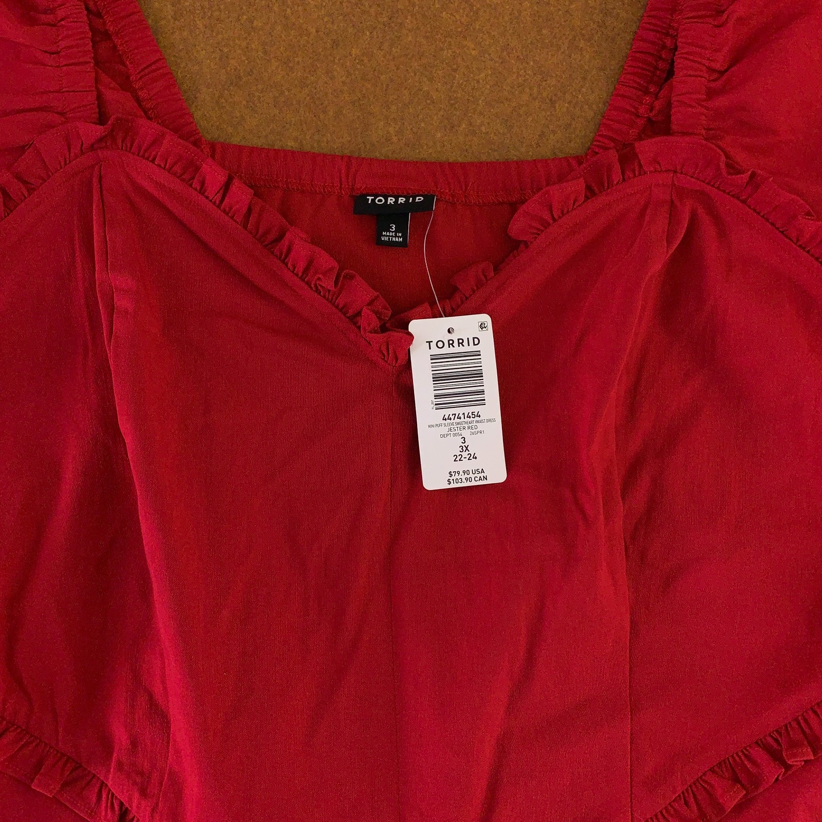 Torrid Womens Size 3X Jester Red Puff Sleeve Sweetheart Neckline Mini Dress NWT