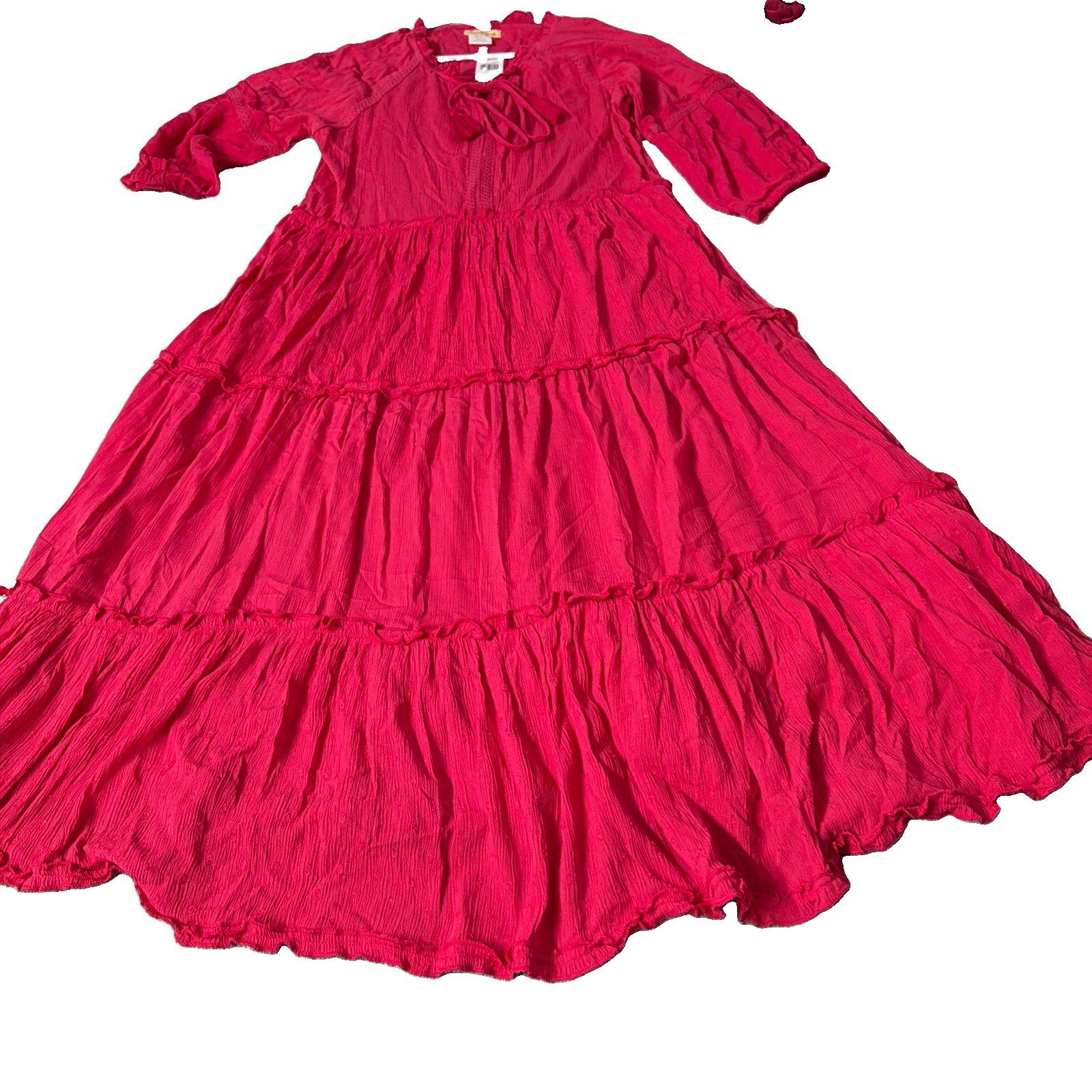 Sweet Magnolia Maxi Tapered Tassel Tie Front Dress M Pink Ruffles Nostalgic NWT