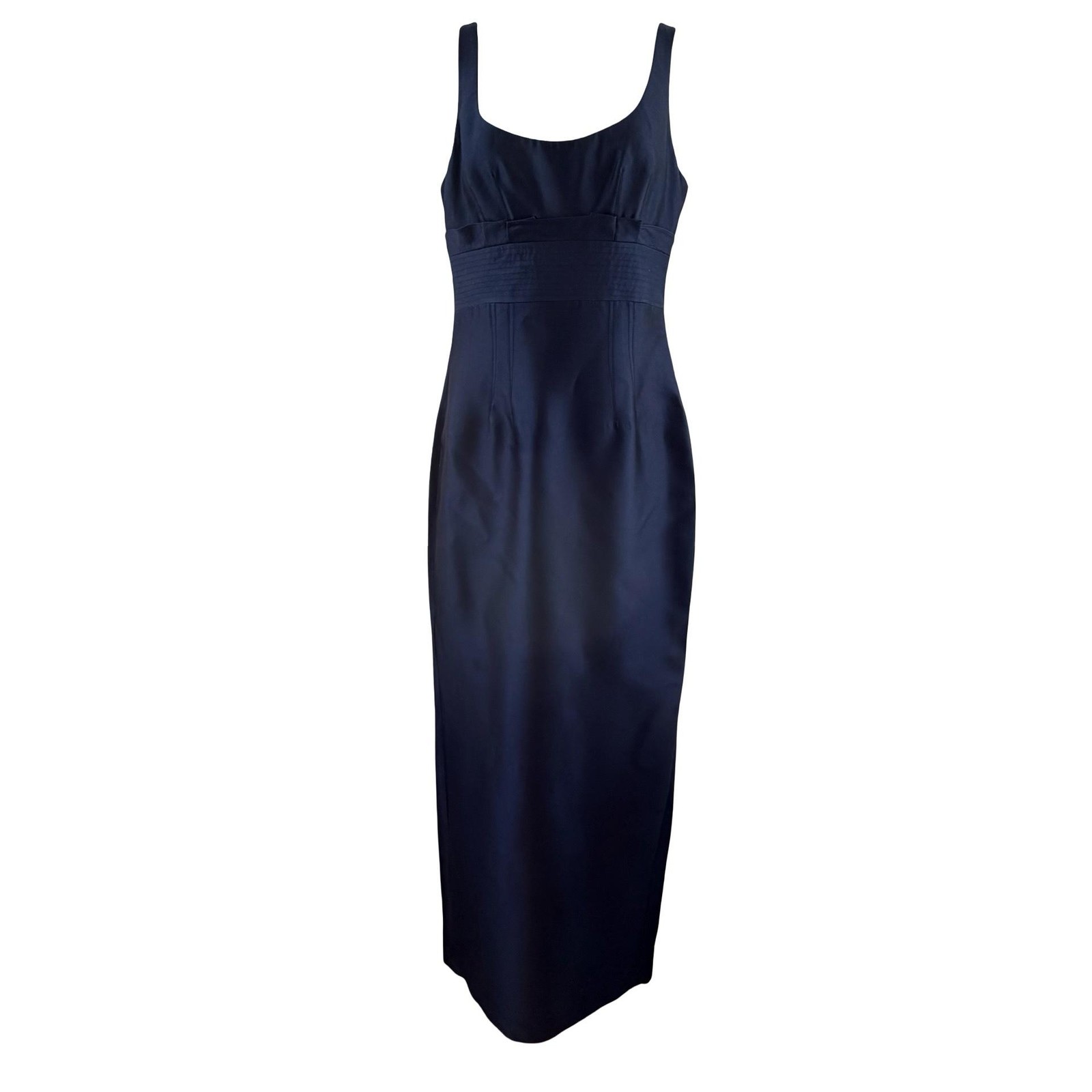 Vintage Kay Unger New York Navy Wool Silk Blend Column Gown Dress 4 NWT Luxury