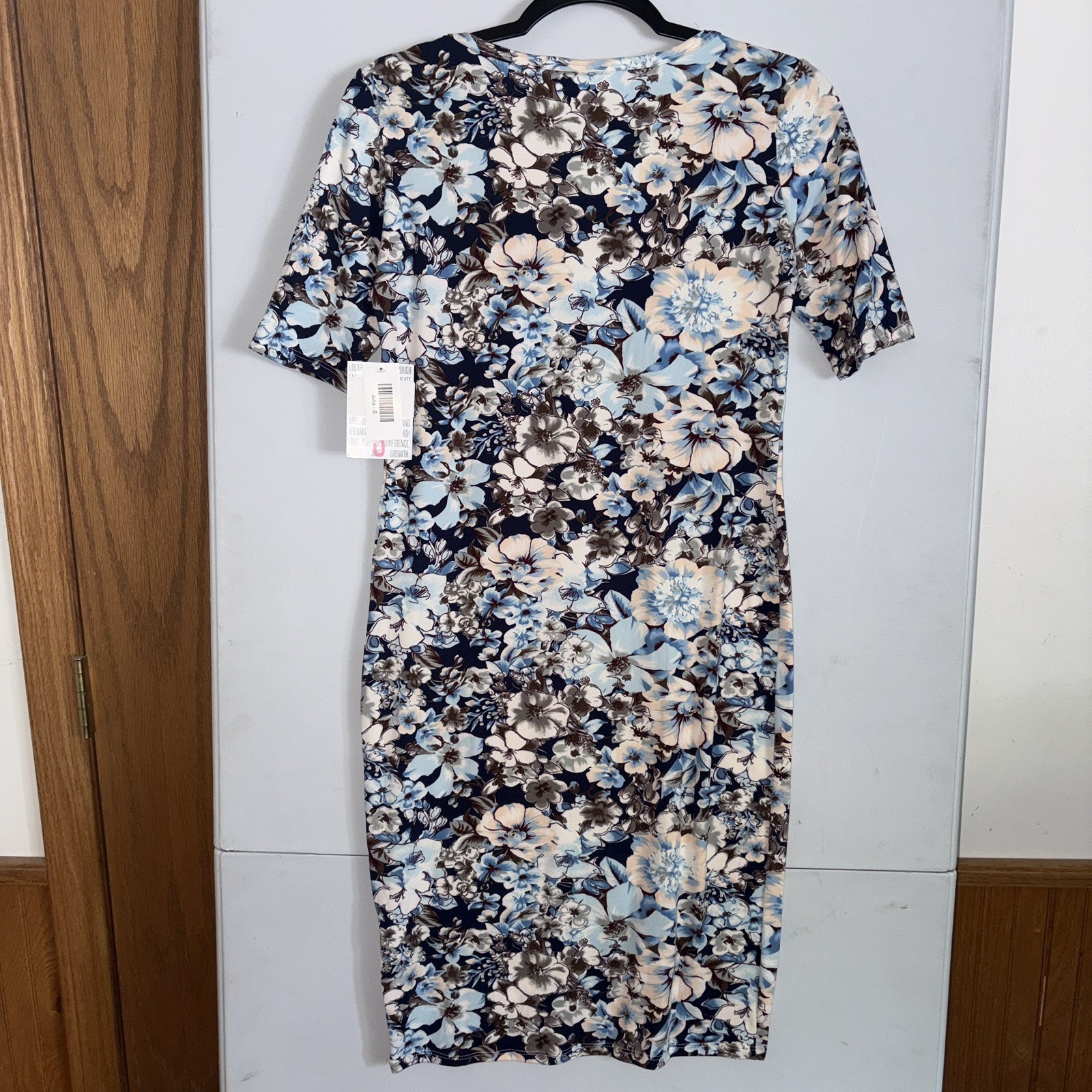 NEW LulaRoe Comfort Julia SS Floral Dress – Blue, Brown, White – Size S – NWT