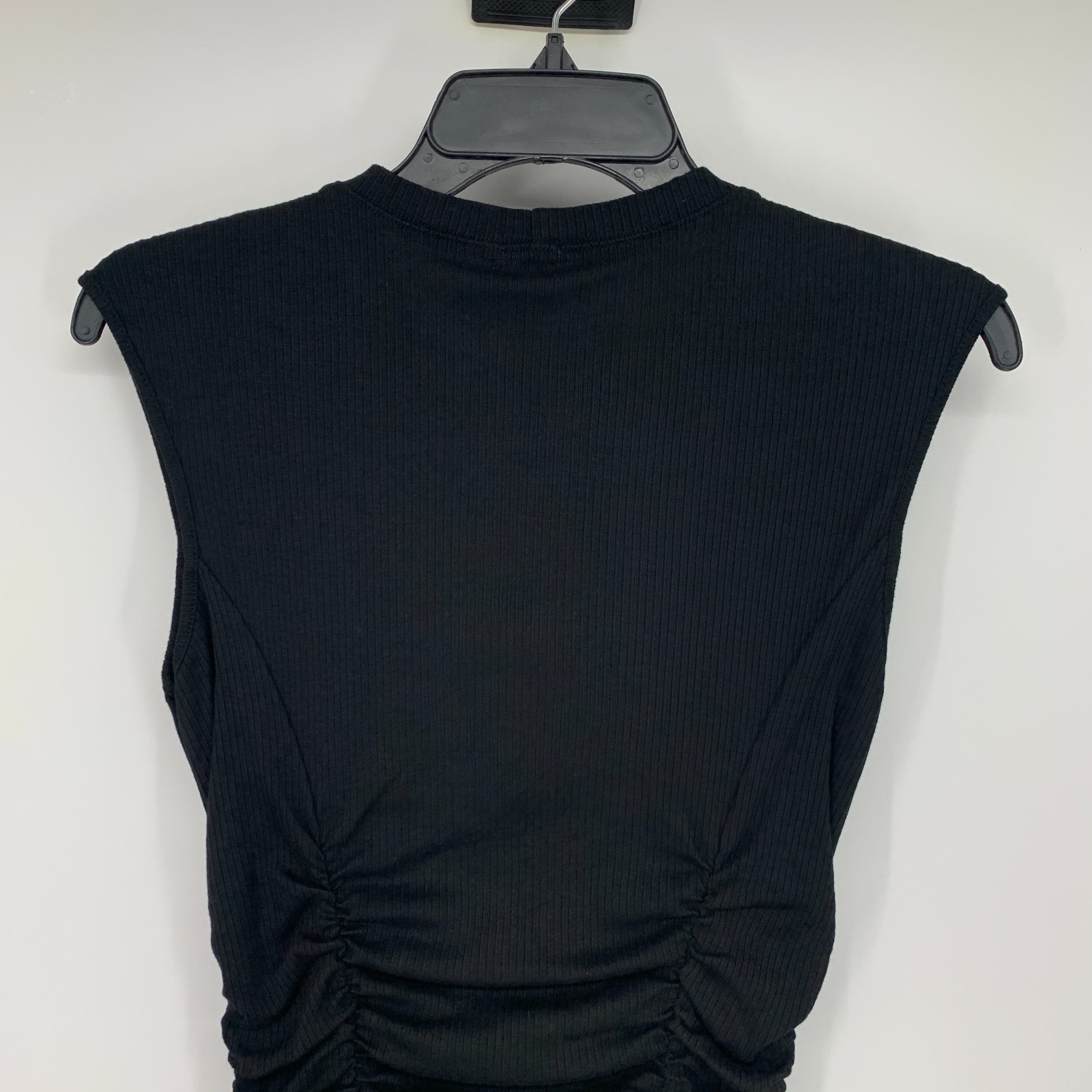 Monrow Dress Womens Small Black Sleeveless Ruched Shirred Mini Modal Rib Knit