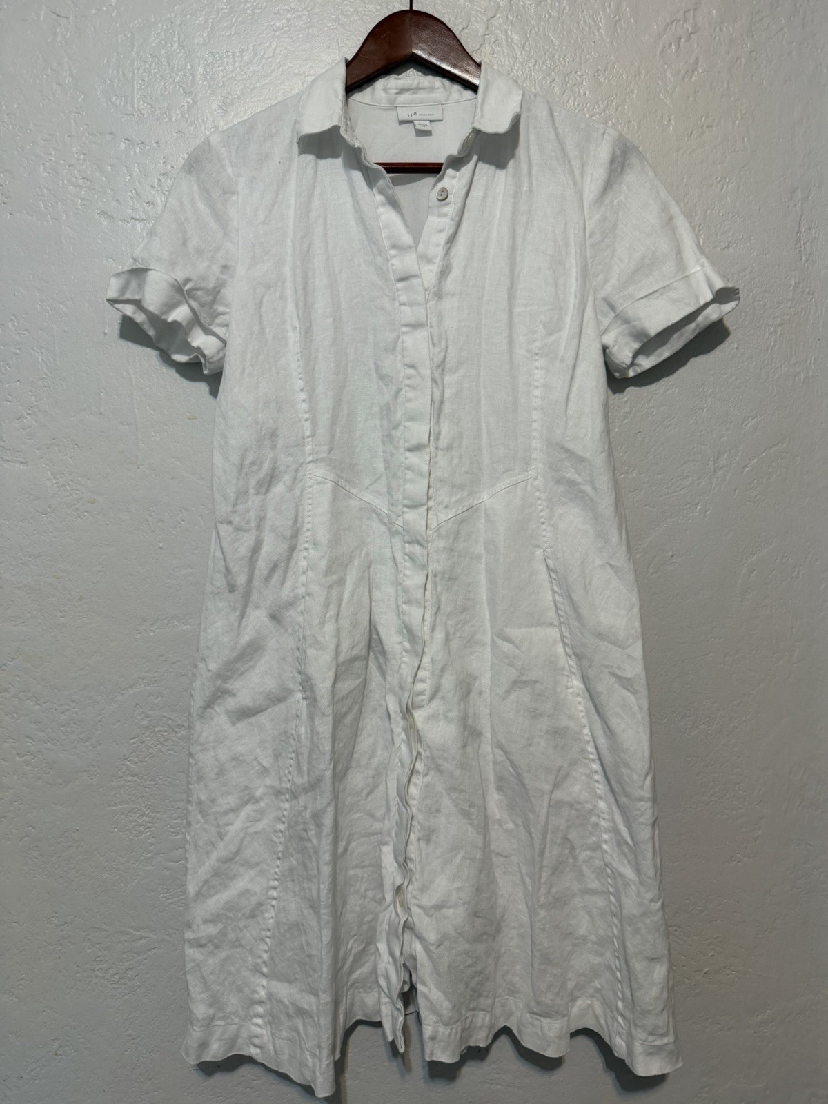 J JILL Love Linen Dress White Button Front Coastal Minimalist 100% Linen XS