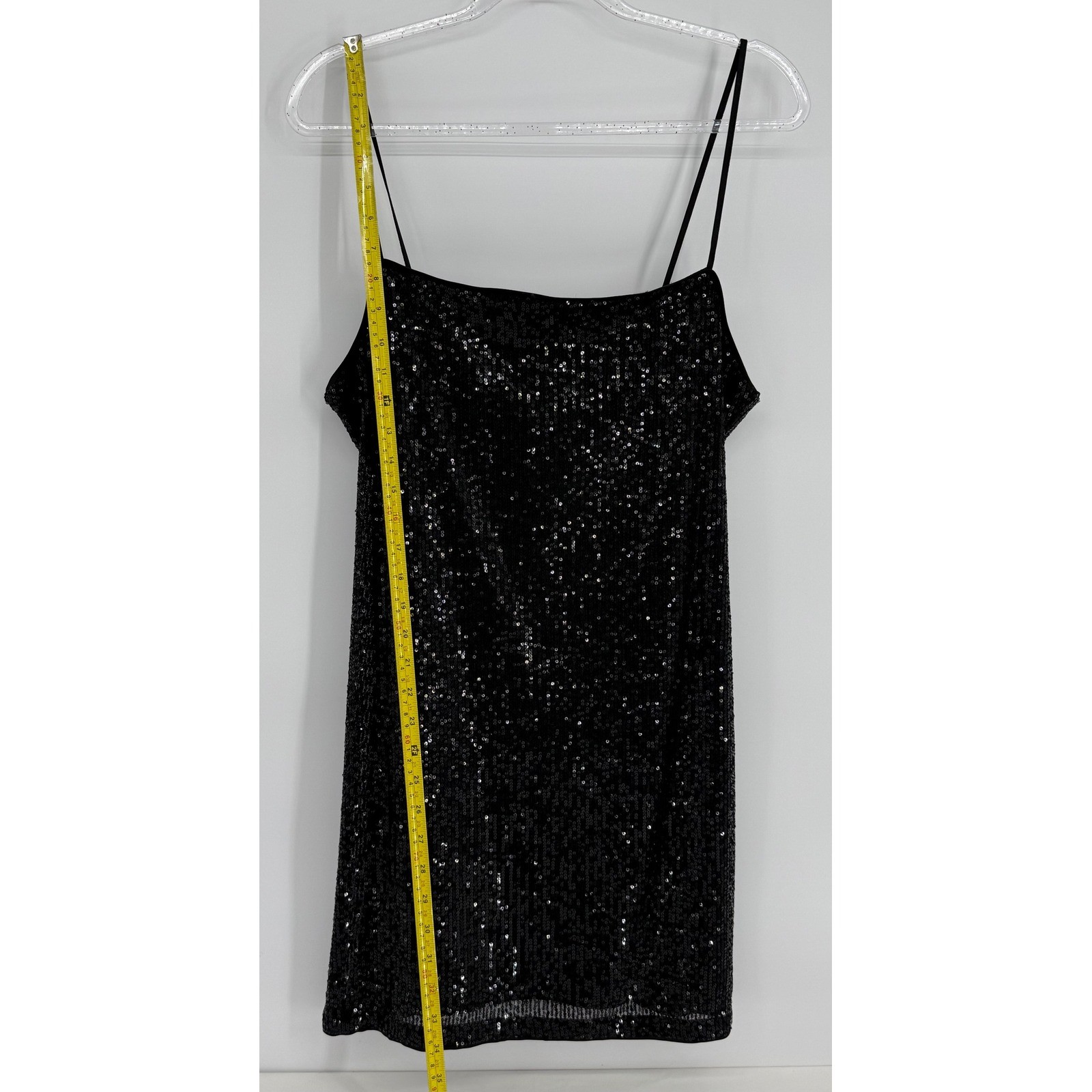 HM Divided Womens Black Sequin Mini Dress Spaghetti Strap Party Sz L NEW