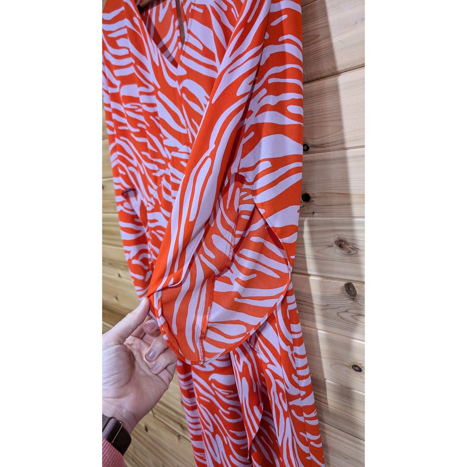 Cabi Zebra Print Midi Dress Red Lavender Faux Wrap Tulip Hem 5795 Womens Small