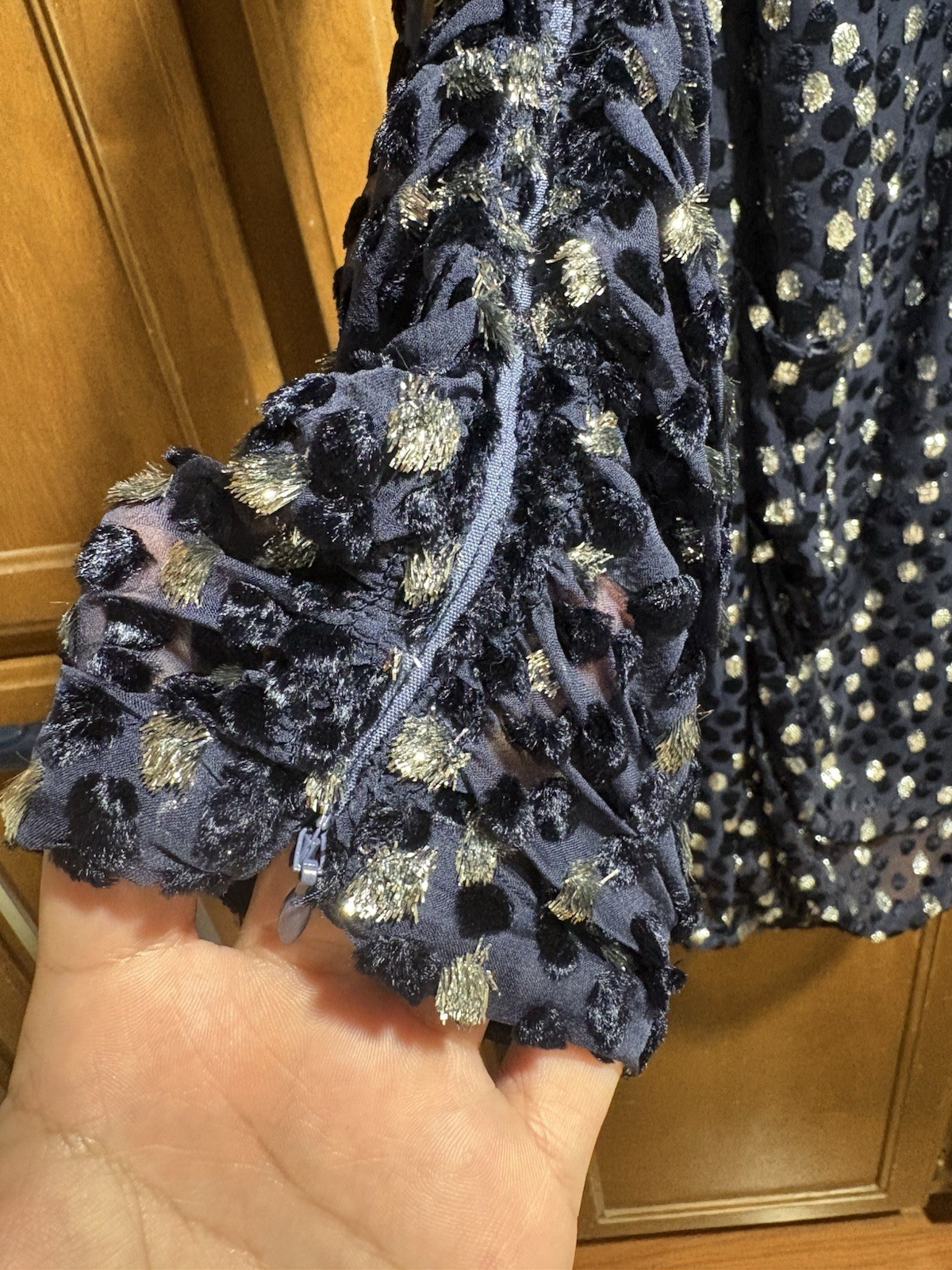 Kate Spade New York Navy Velvet Silver Dot Mini Dress Long Sleeve Size 16