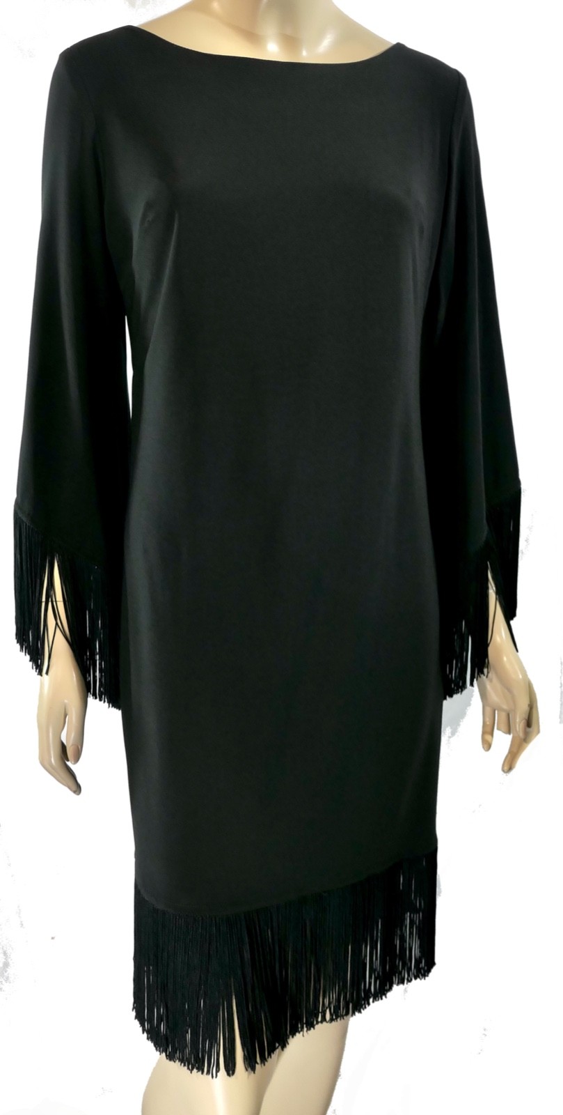 RM Richards Little Black Cocktail Dress Flapper Fringe Sheath Shift Sz 10