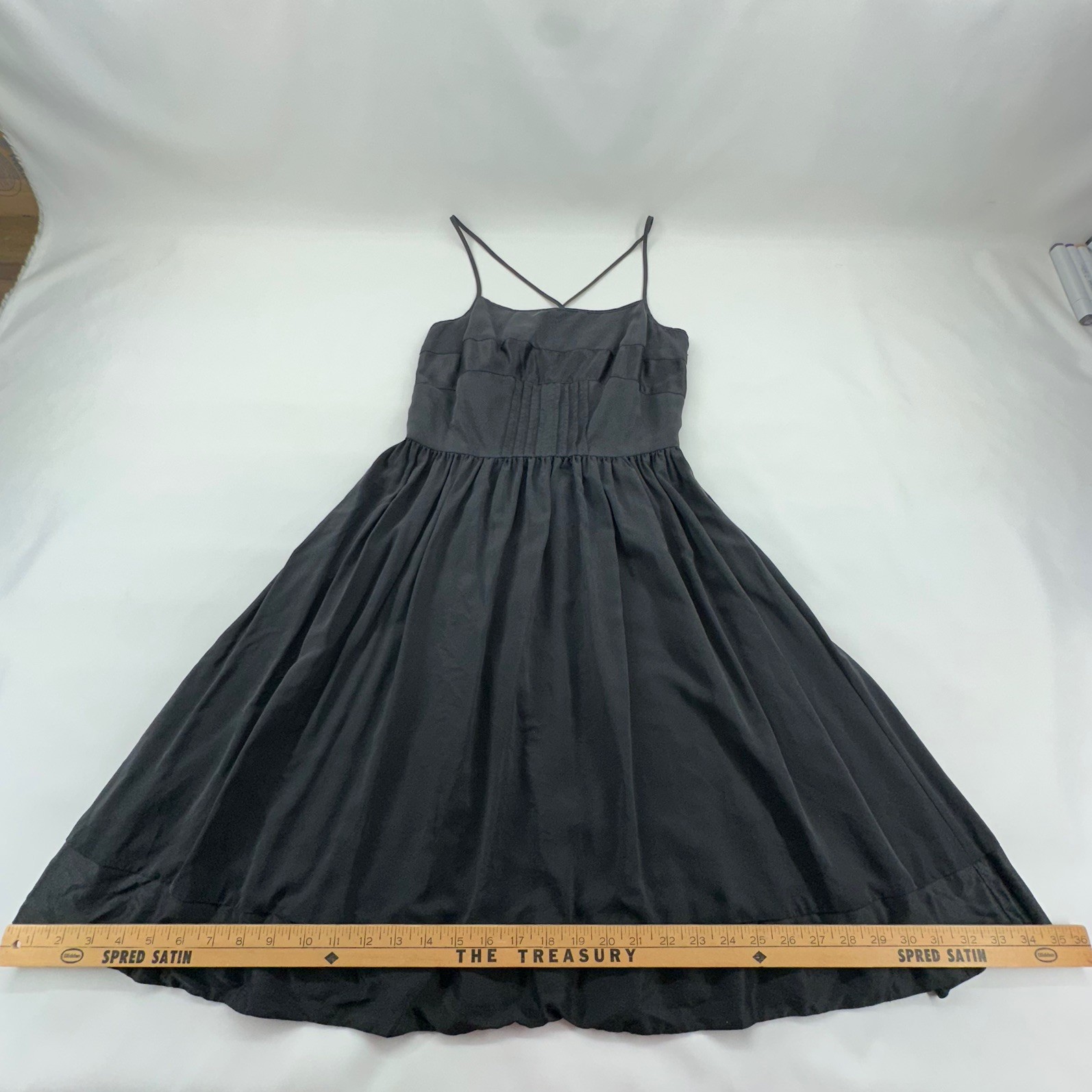 Moda International 100% Silk Black Midi Dress 6 Pintuck Empire Y2K Coquette
