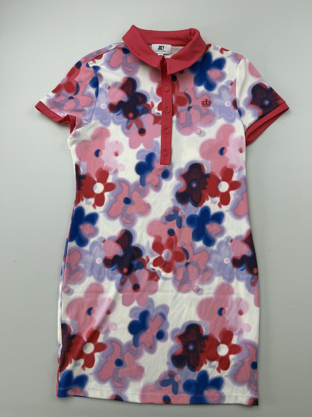 JUICY By JUICY COUTURE Dress Womens Large Multicolor Floral Polo Collared Short