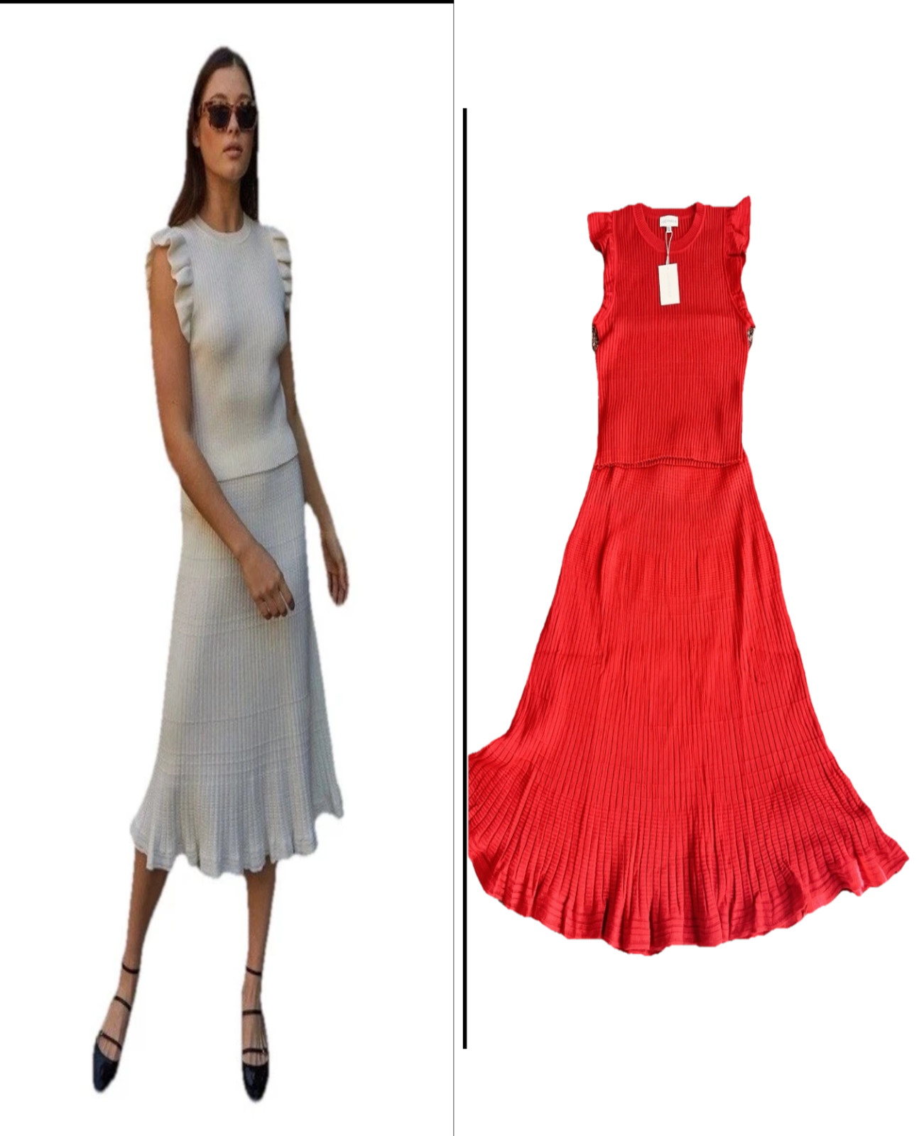 Lucy Paris Gene RED 2 Pc Dress Knit Skirt Set Size Large US 10/12 MIDI $136 NWT