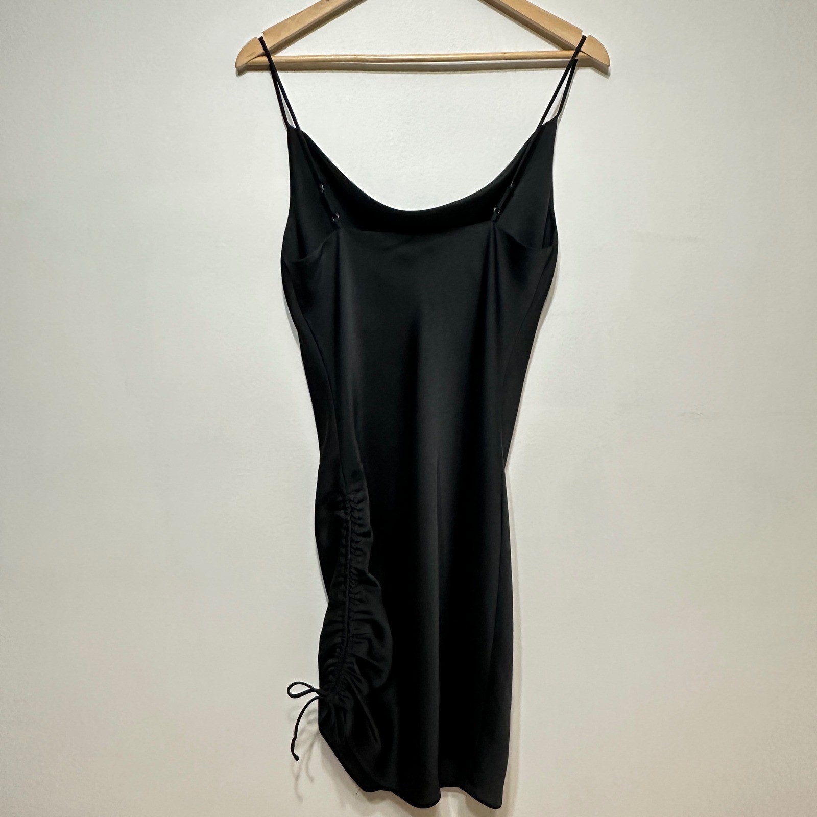 Bishop + Young Black Satin Ruched Mini Slip Dress Womens Small LBD Dark Fairy