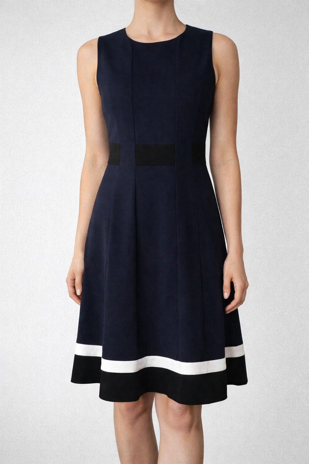 Calvin Klein Blue White Black A-Line Sleeveless Career Dress Size Small