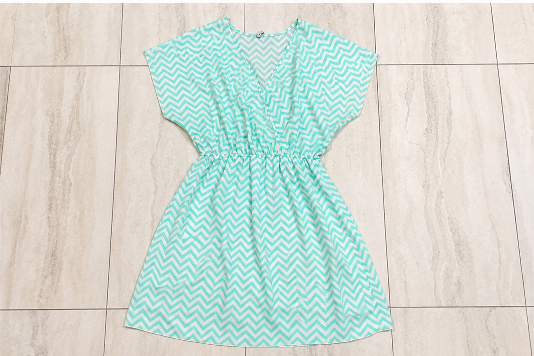 Espresso Mint Chevron Print Faux Wrap Dress Women’s Size Medium