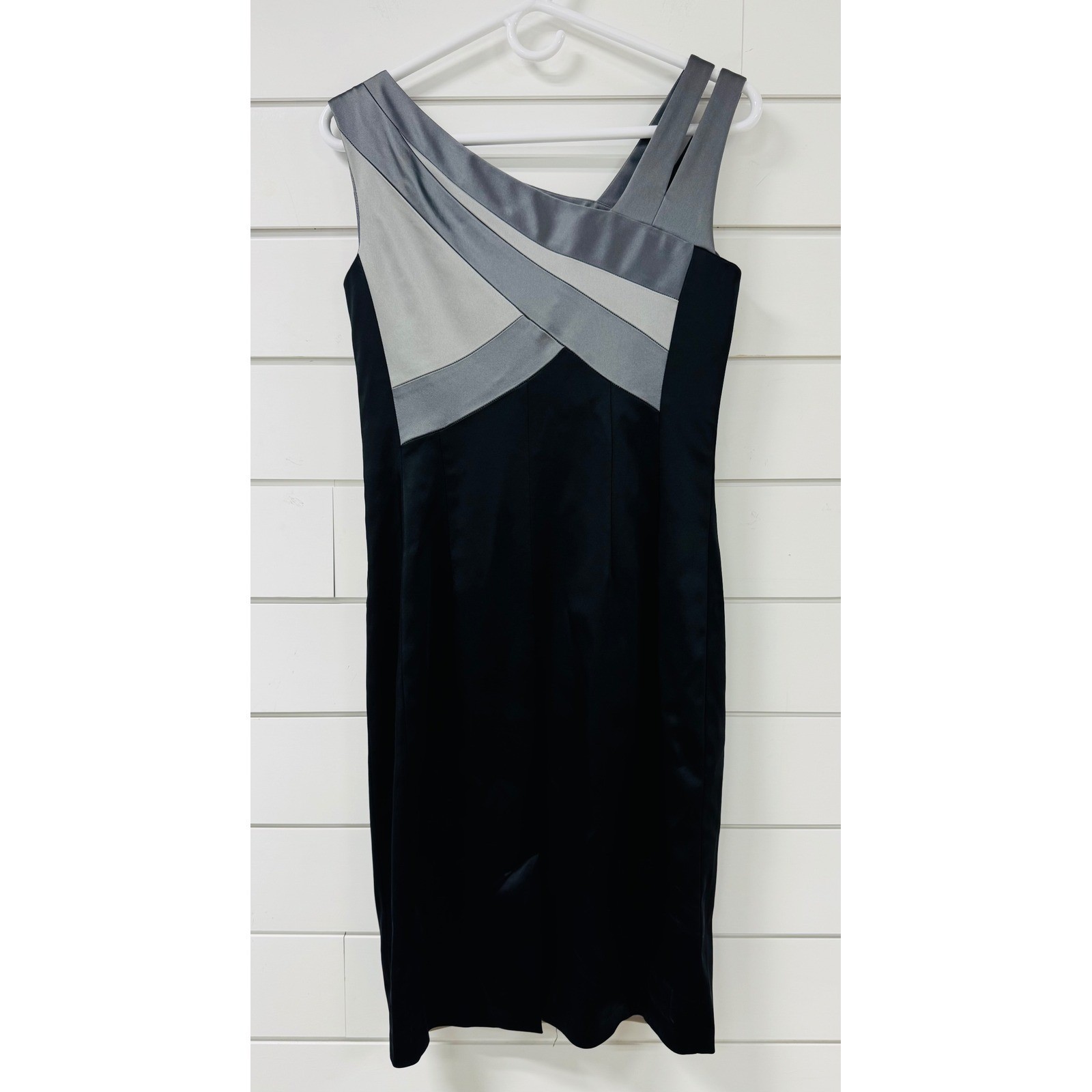 BCBGMAXAZRIA Silver Black Colorblock Bandage Sheath Dress Built-in Bra 15×38
